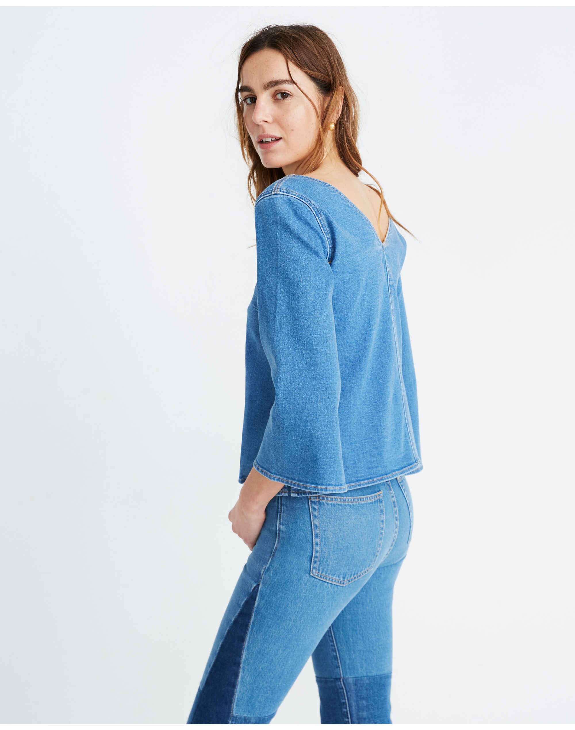 Madewell x ISKO&trade; Slit-Sleeve Denim Top