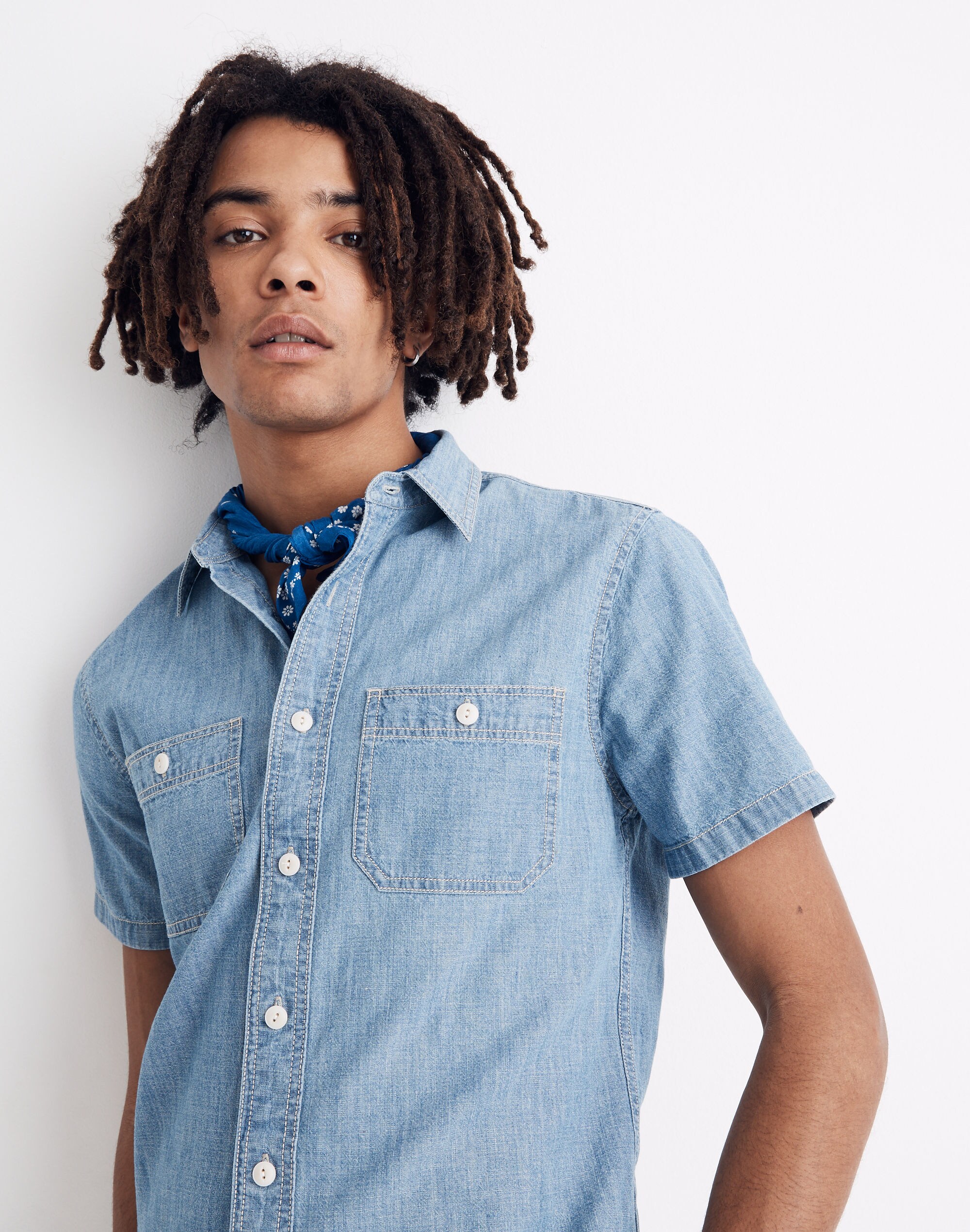 Chambray Short-Sleeve Button-Down Shirt