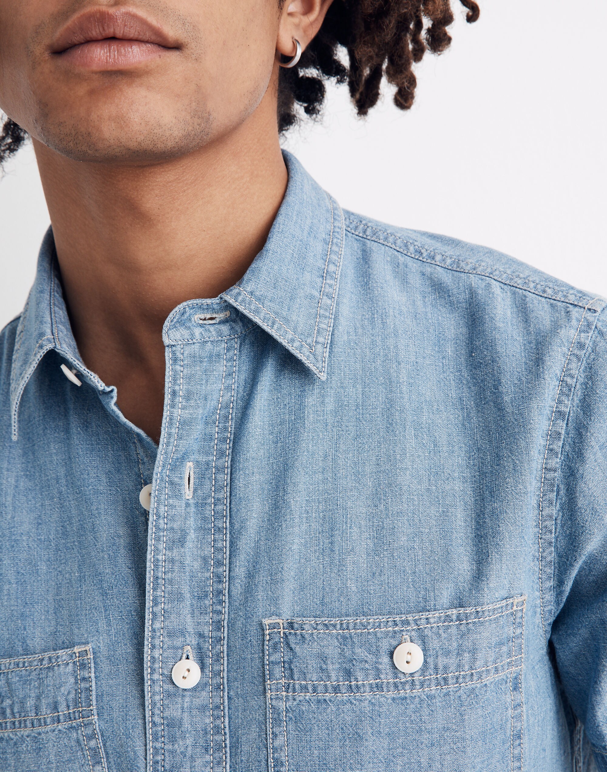 Chambray Short-Sleeve Button-Down Shirt