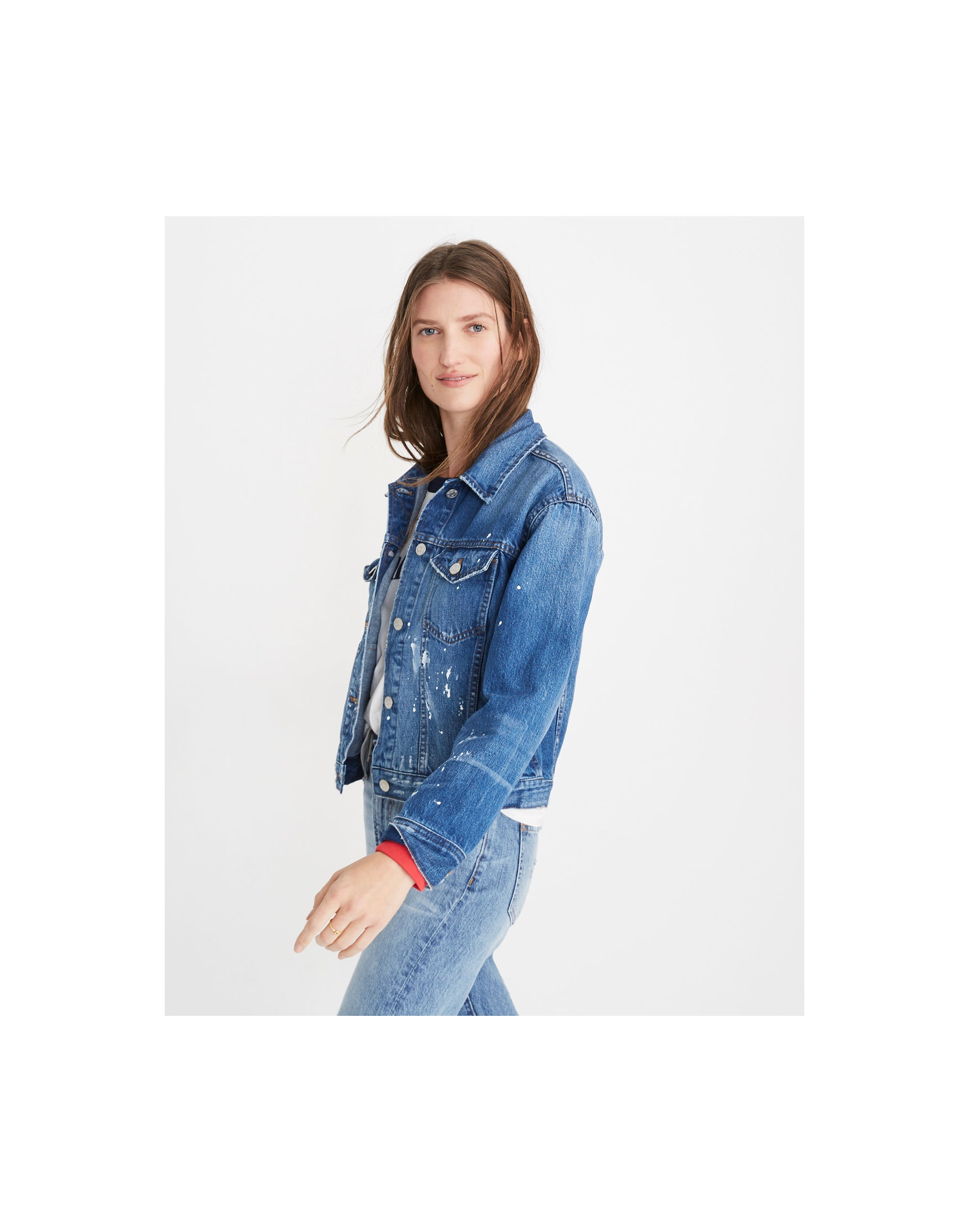 The Boxy-Crop Jean Jacket: Paint Spattered Edition in sheldon wash image 2