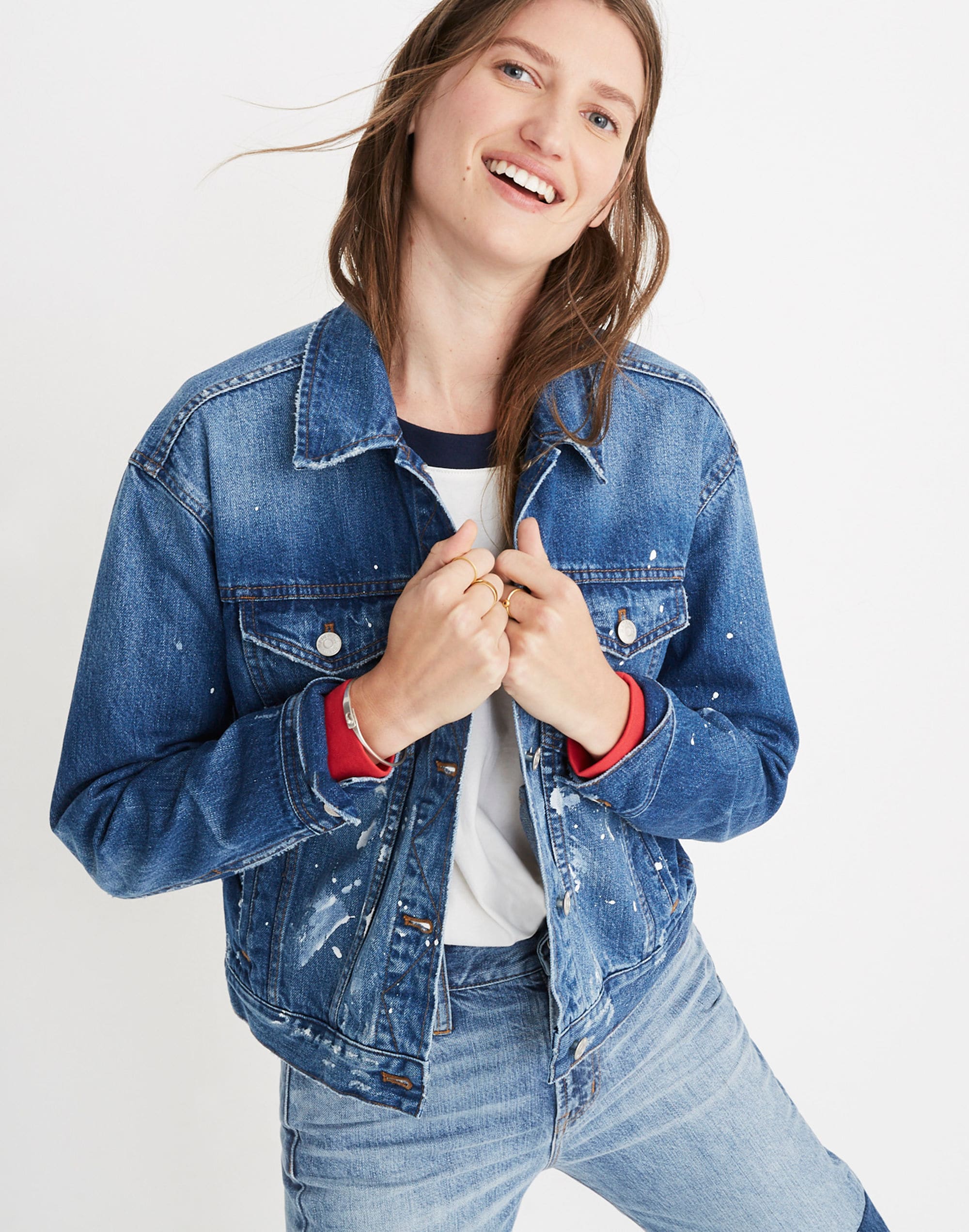 The Boxy-Crop Jean Jacket: Paint Spattered Edition in sheldon wash image 1