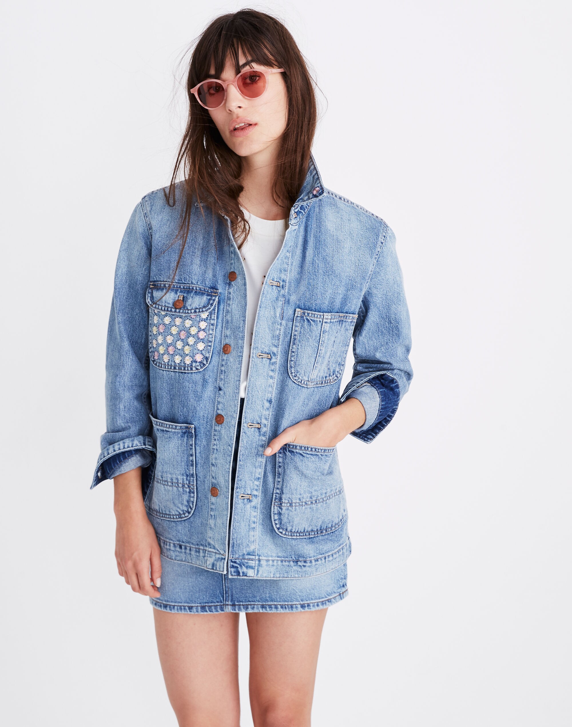 Embroidered Denim Chore Coat