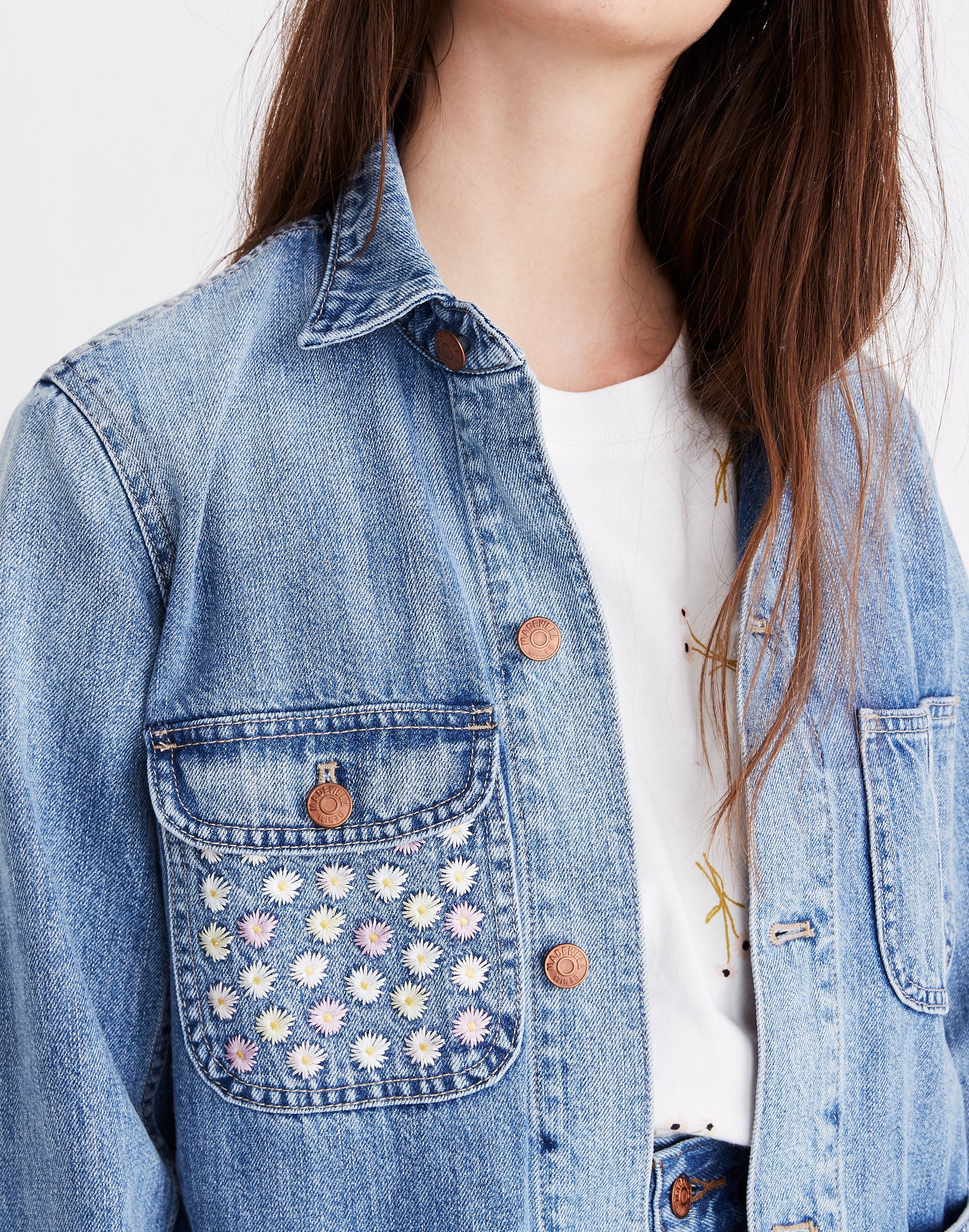 Embroidered Denim Chore Coat