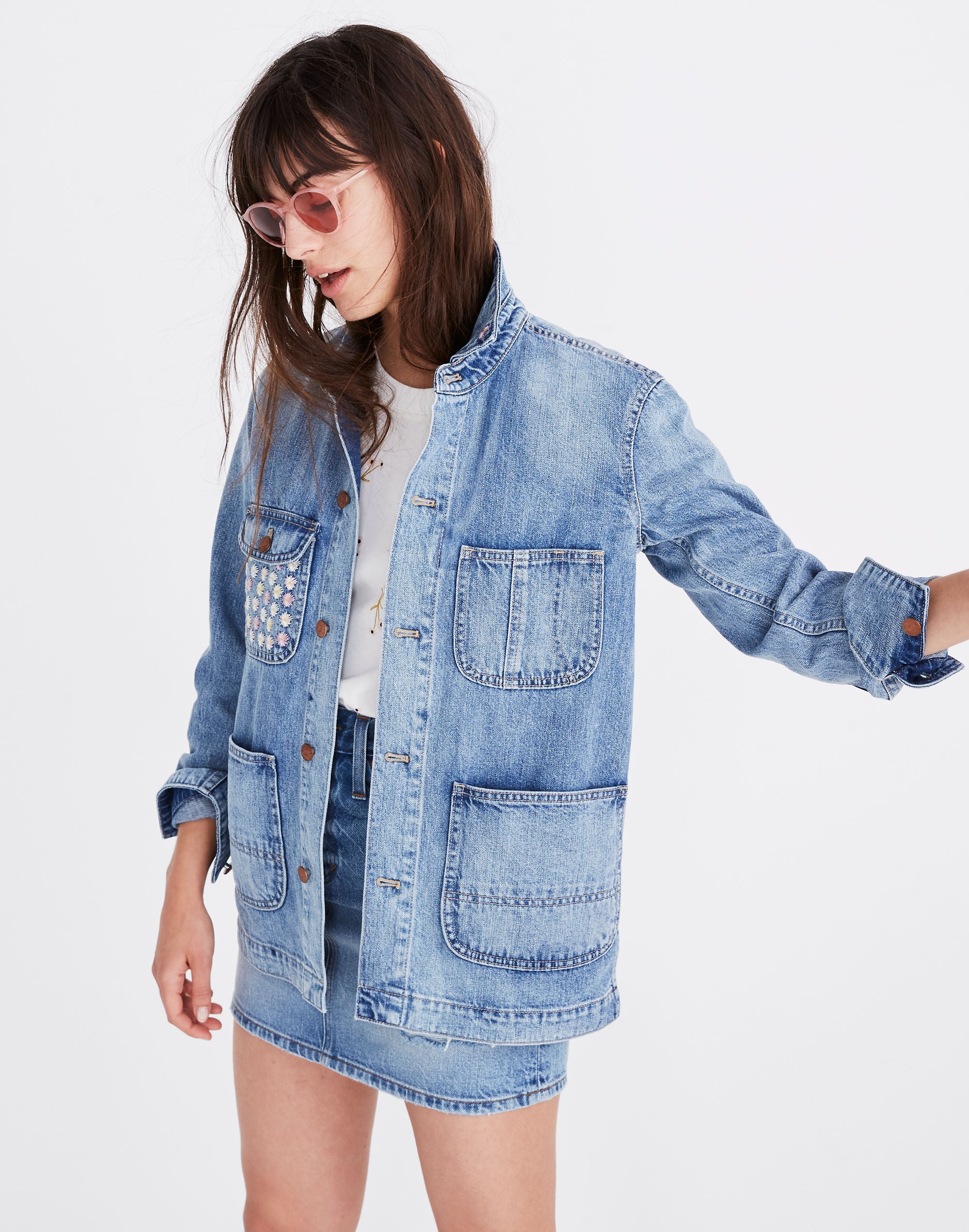 Embroidered Denim Chore Coat