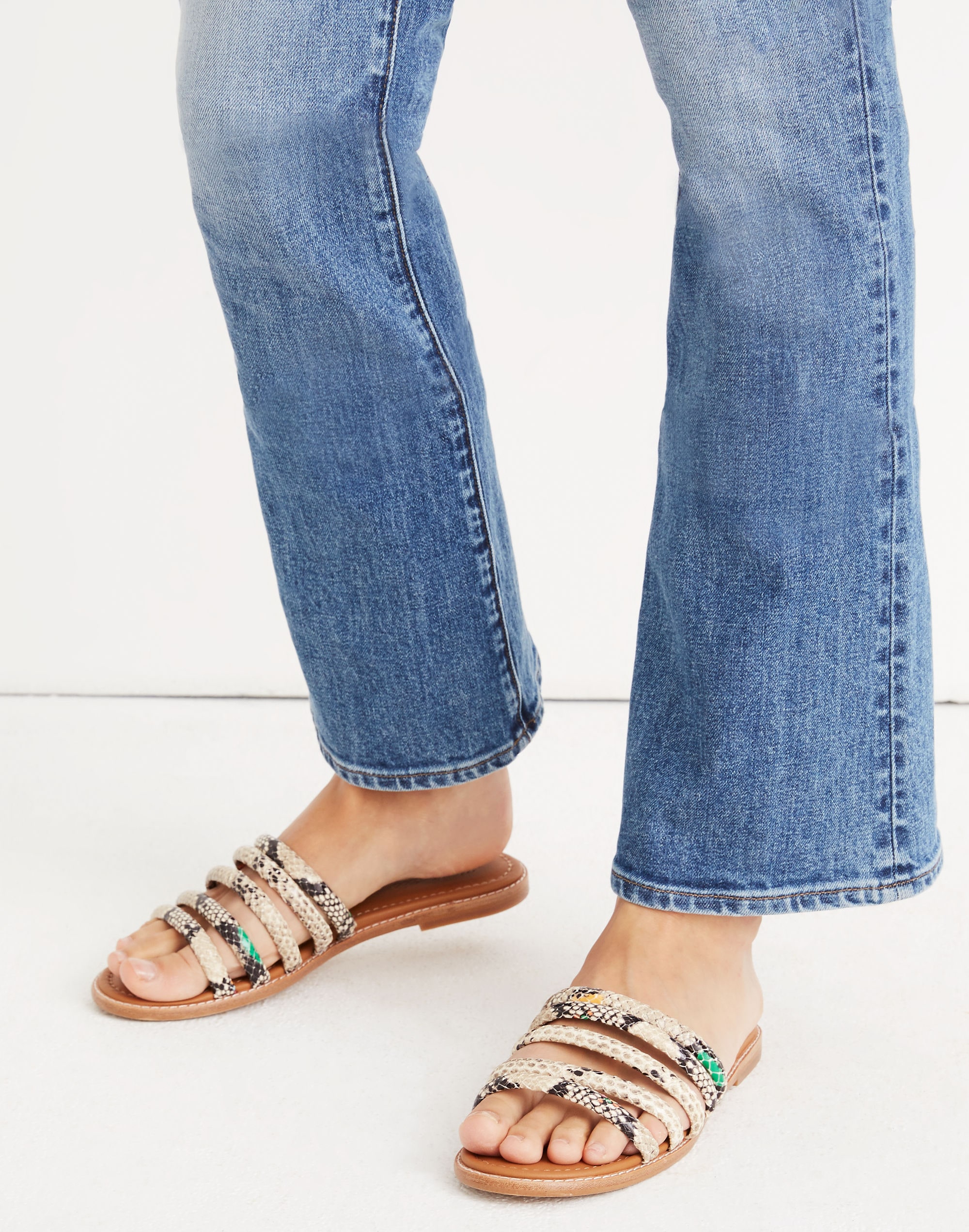 The Addie Slide Sandal in Stamped Snake
