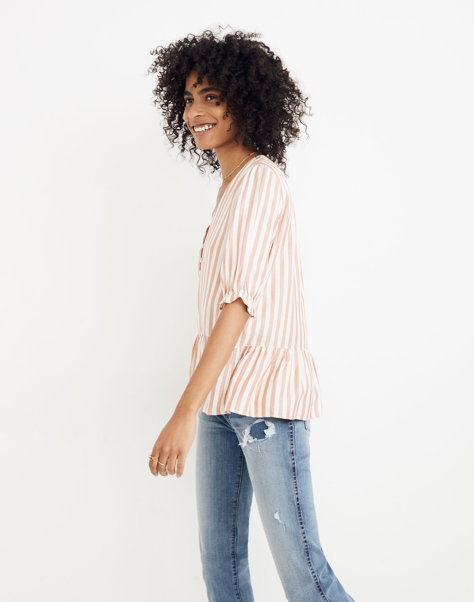 Courtyard Ruffle-Hem Top in Stripe