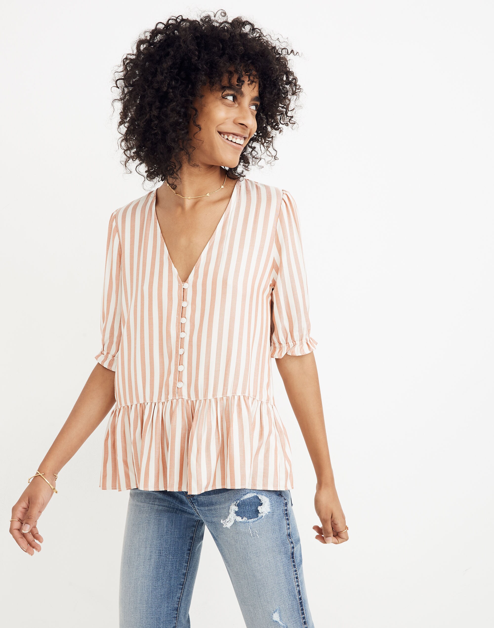 Courtyard Ruffle-Hem Top in Stripe