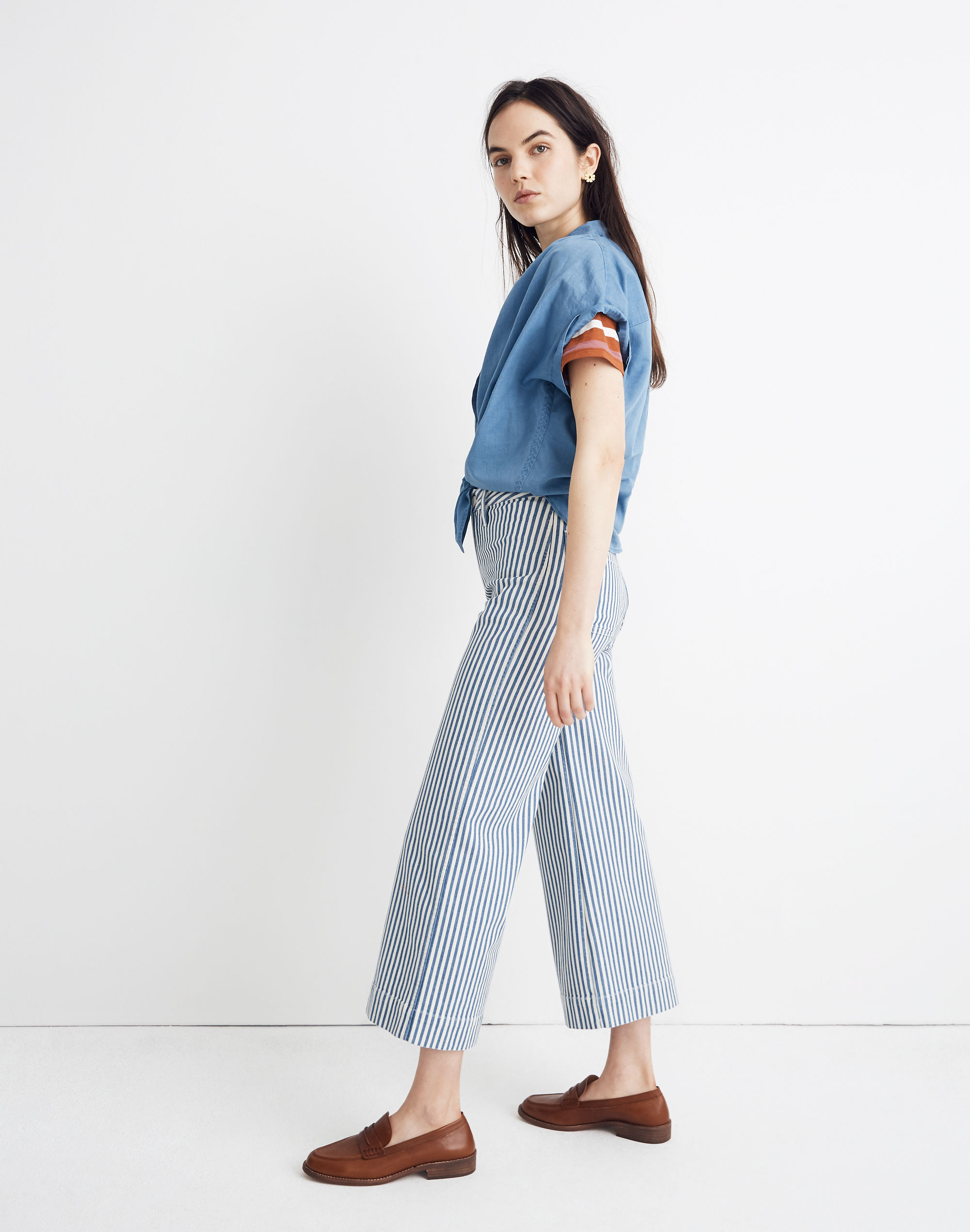 tall emmett wide-leg crop pants in herringbone railroad stripe