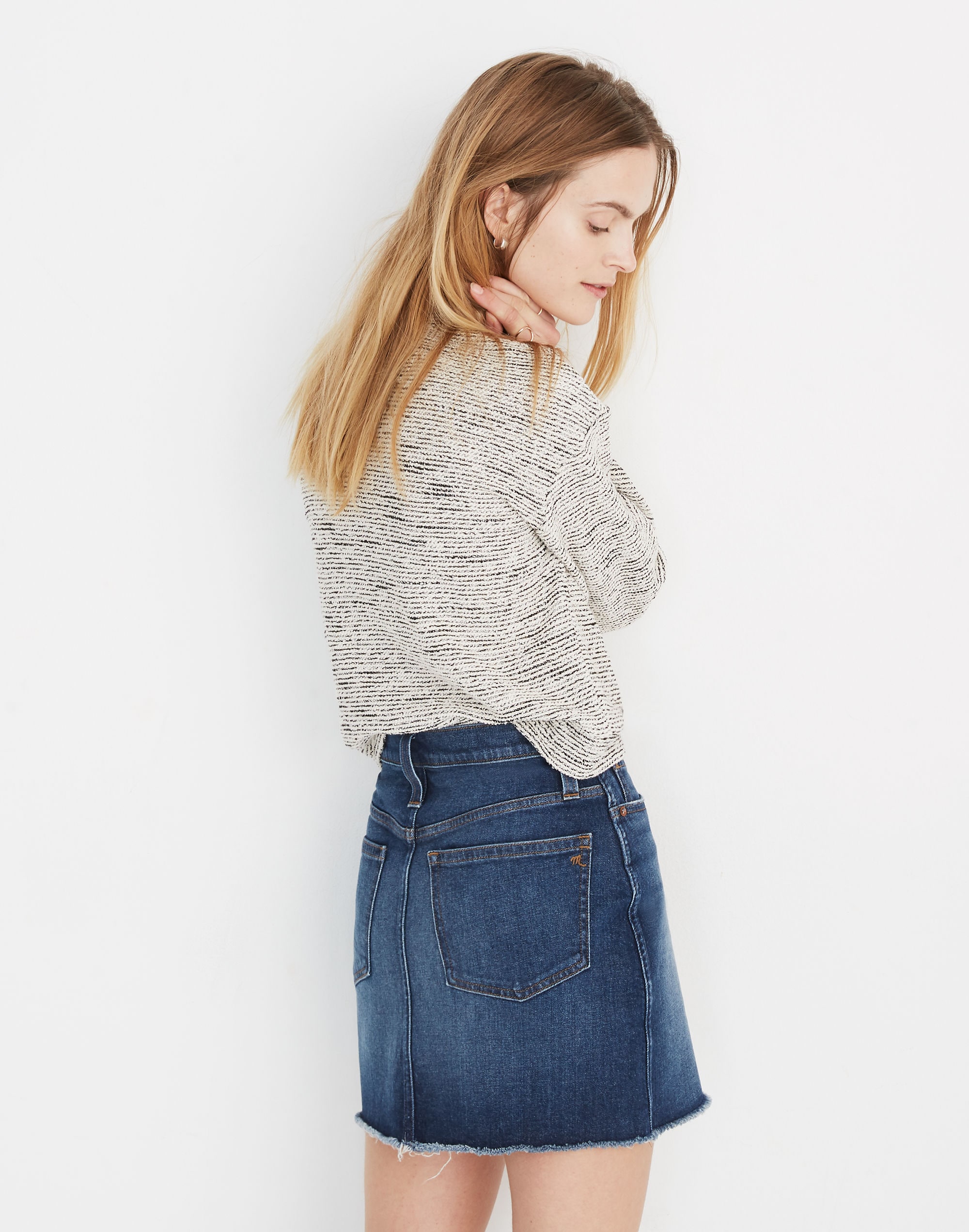 Stretch Denim High-Waist Straight Mini Skirt in Hayson Wash