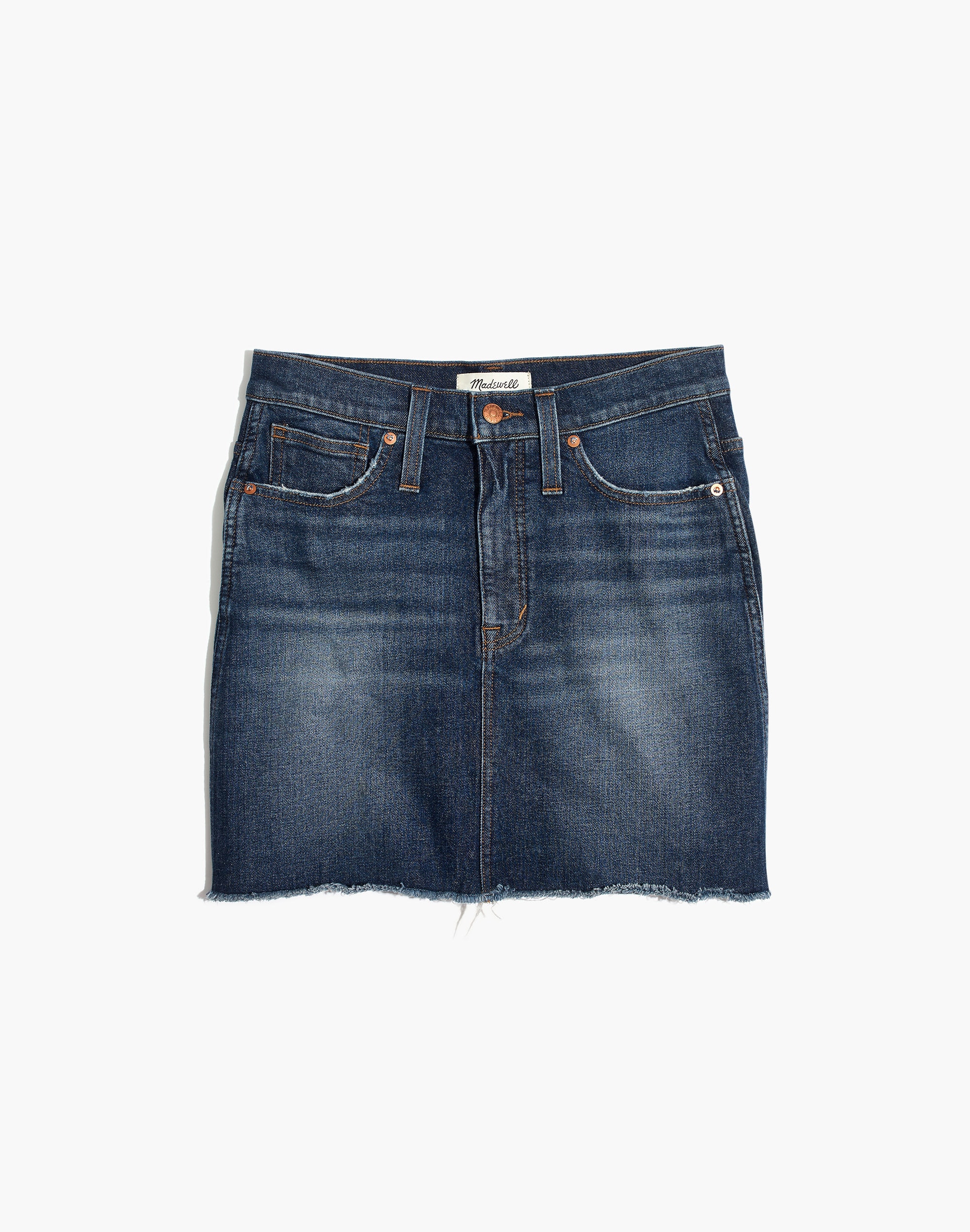 Stretch Denim High-Waist Straight Mini Skirt in Hayson Wash