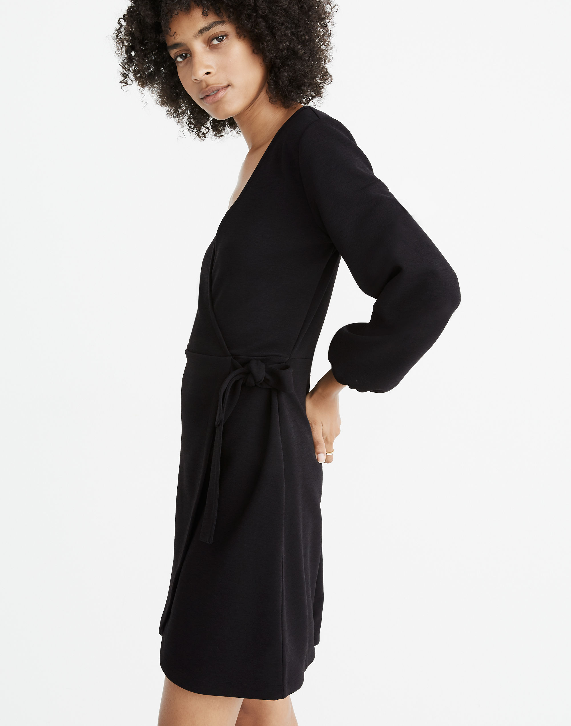 Petite Texture &amp; Thread Long-Sleeve Side-Tie Dress