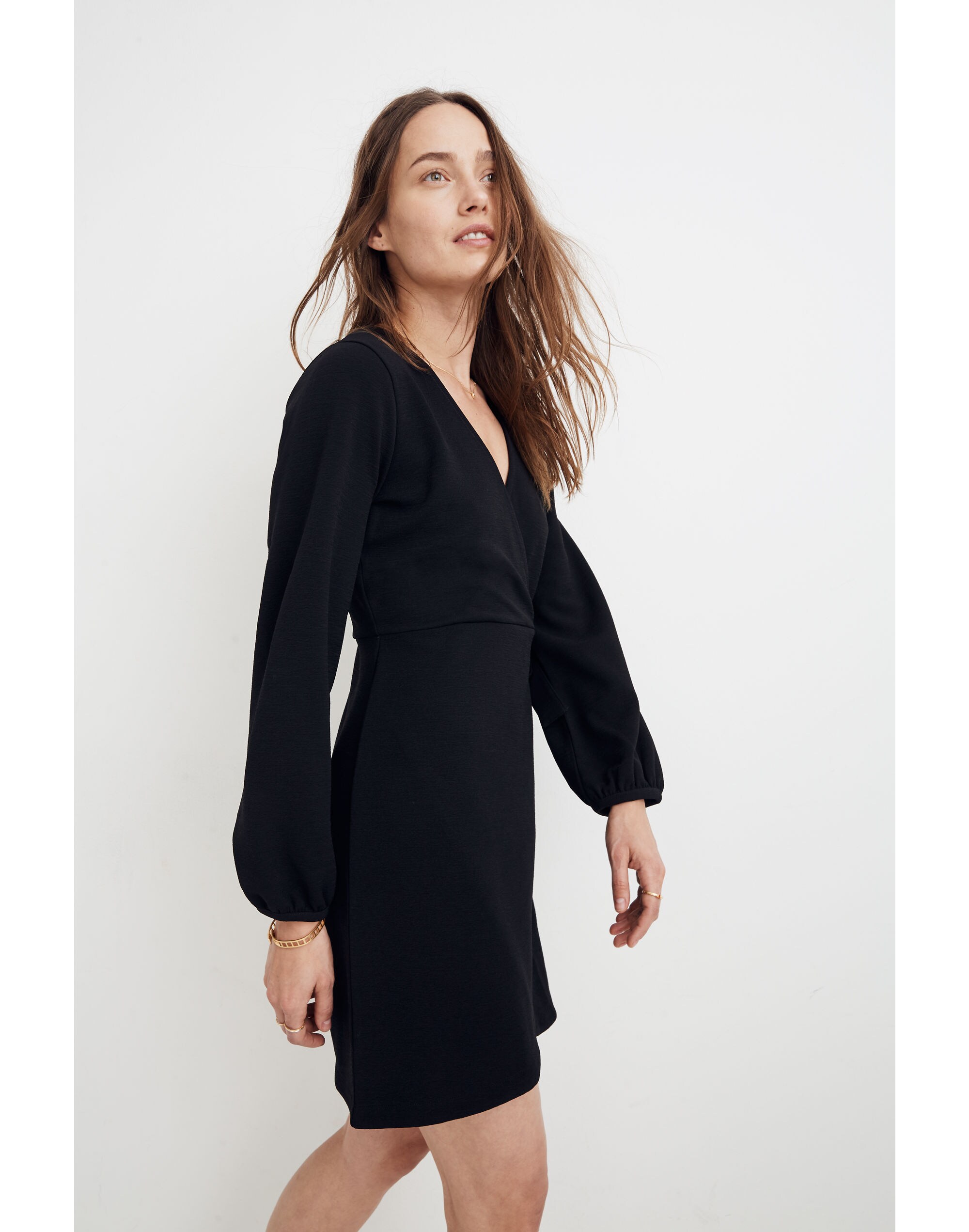 Petite Texture &amp; Thread Long-Sleeve Side-Tie Dress