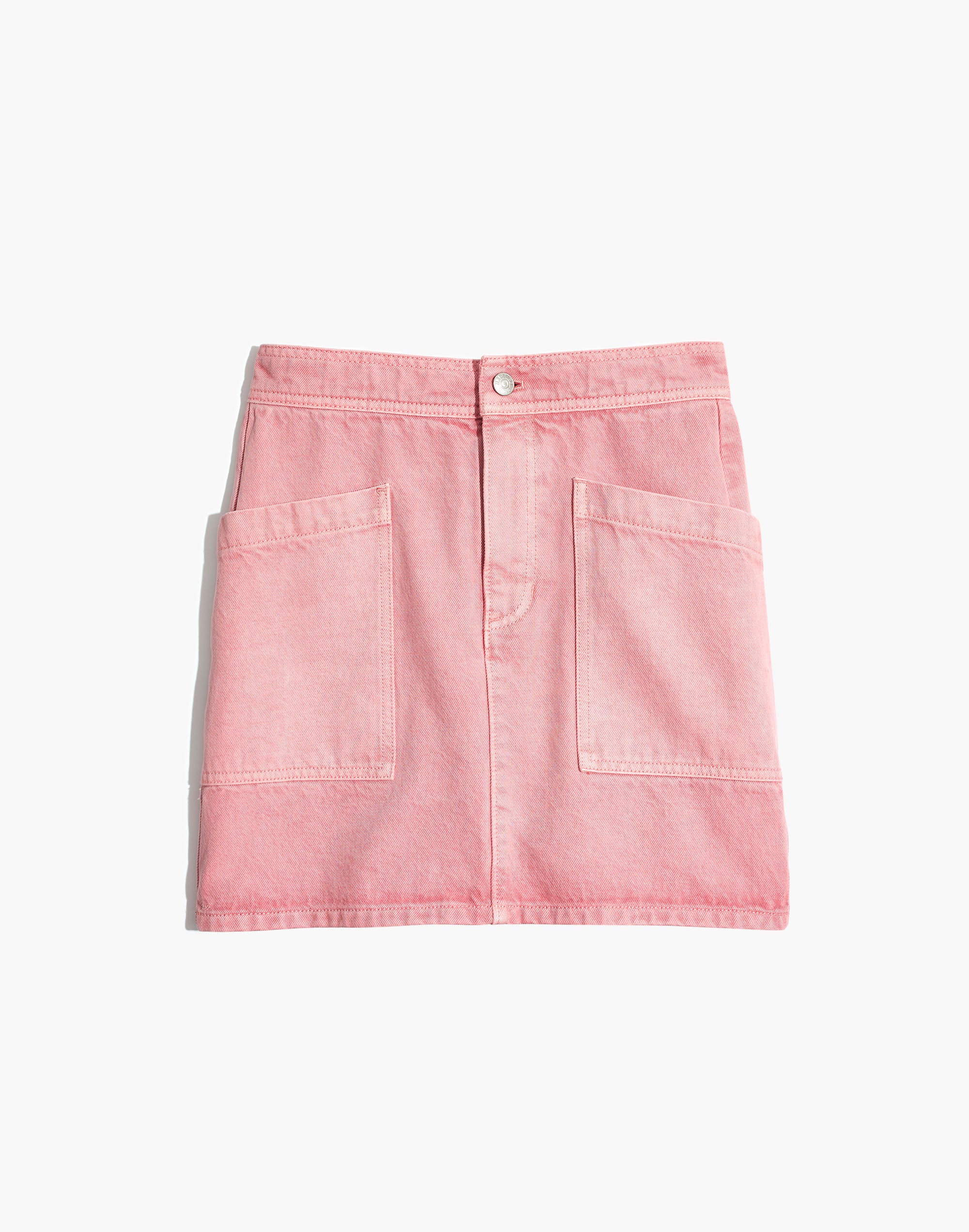 Rigid Denim High-Waist Straight Mini Skirt: Garment-Dyed Patch Pocket Edition