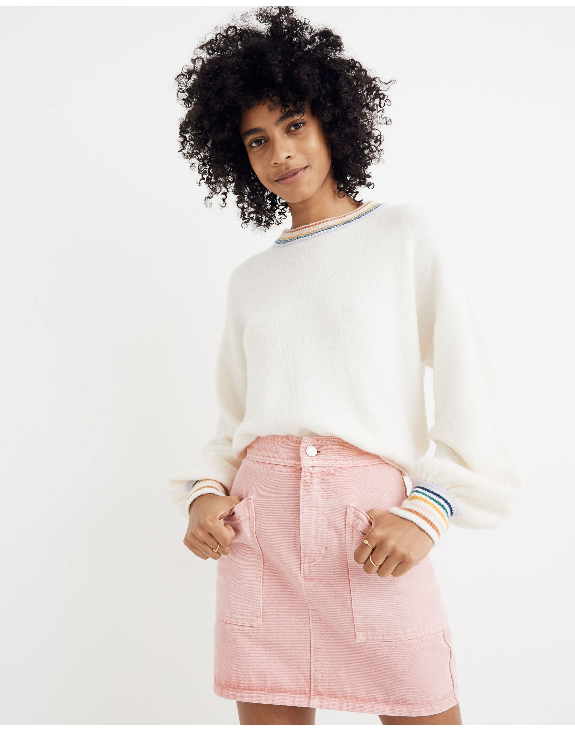 Rigid Denim High-Waist Straight Mini Skirt: Garment-Dyed Patch Pocket Edition