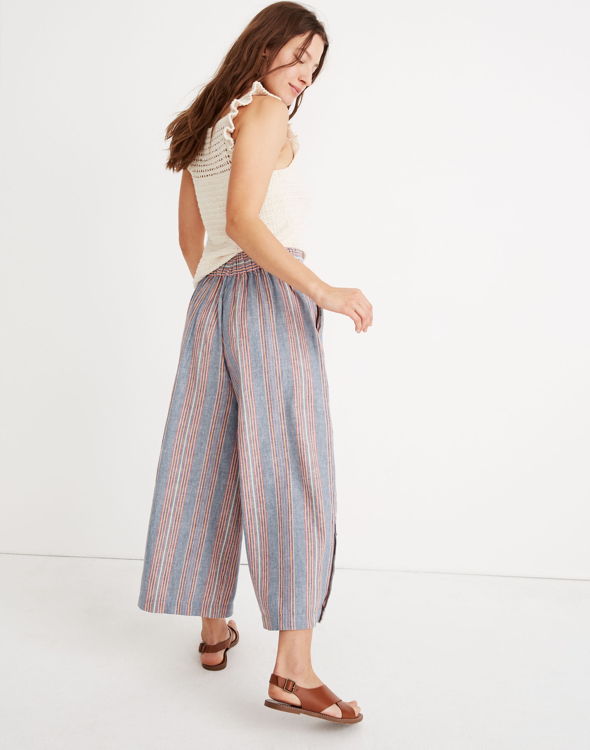 Tall Side-Button Huston Pull-On Crop Pants in Rainbow Stripe