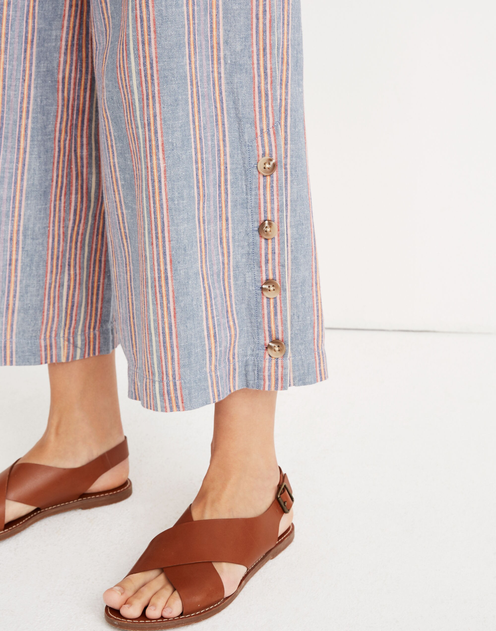 Tall Side-Button Huston Pull-On Crop Pants in Rainbow Stripe