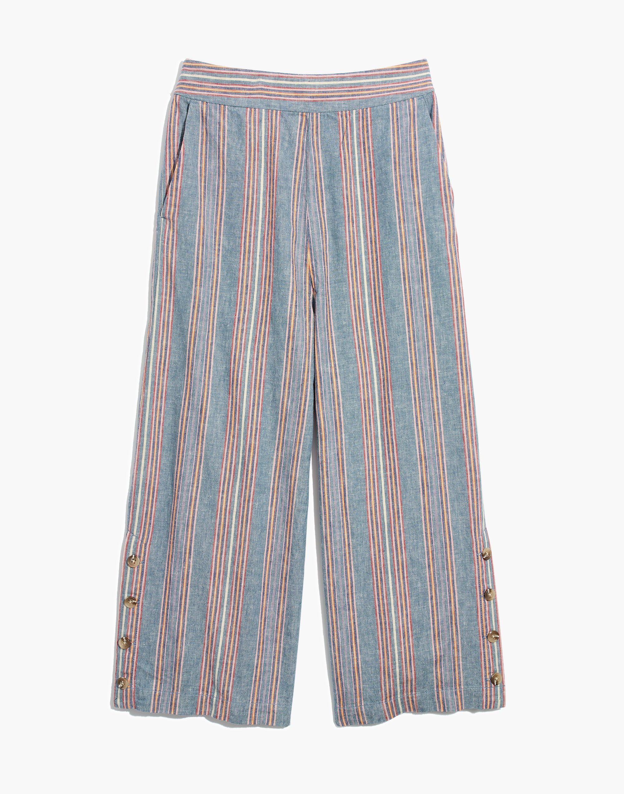 Tall Side-Button Huston Pull-On Crop Pants in Rainbow Stripe