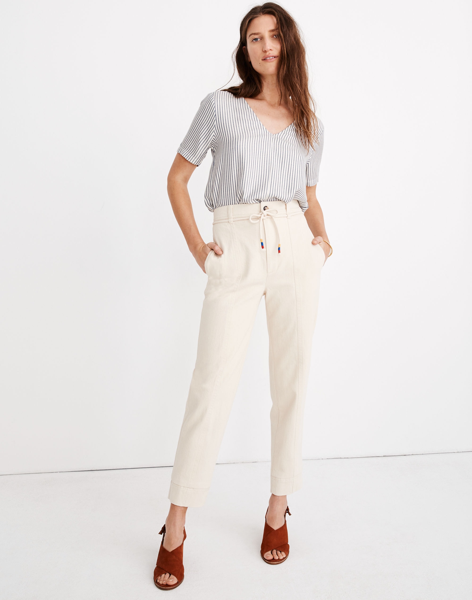 tie-waist tapered pants