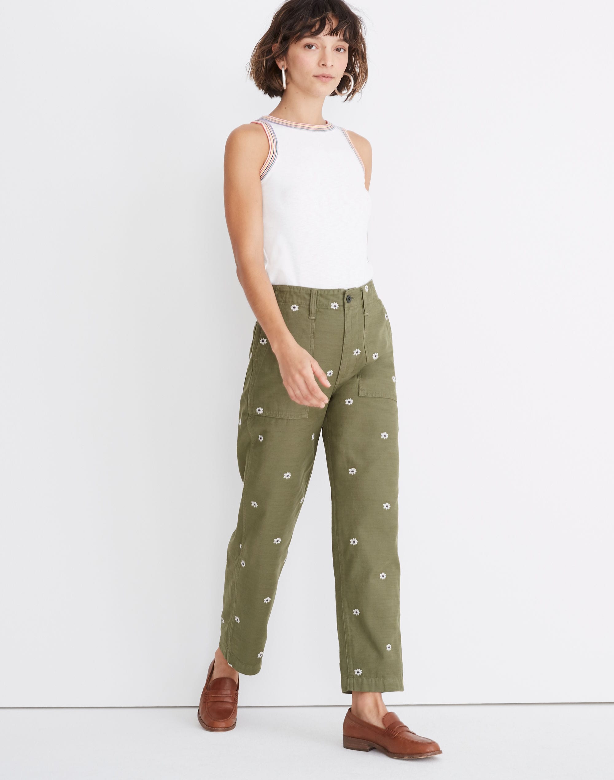 Griff Fatigue Pants: Daisy Embroidered Edition