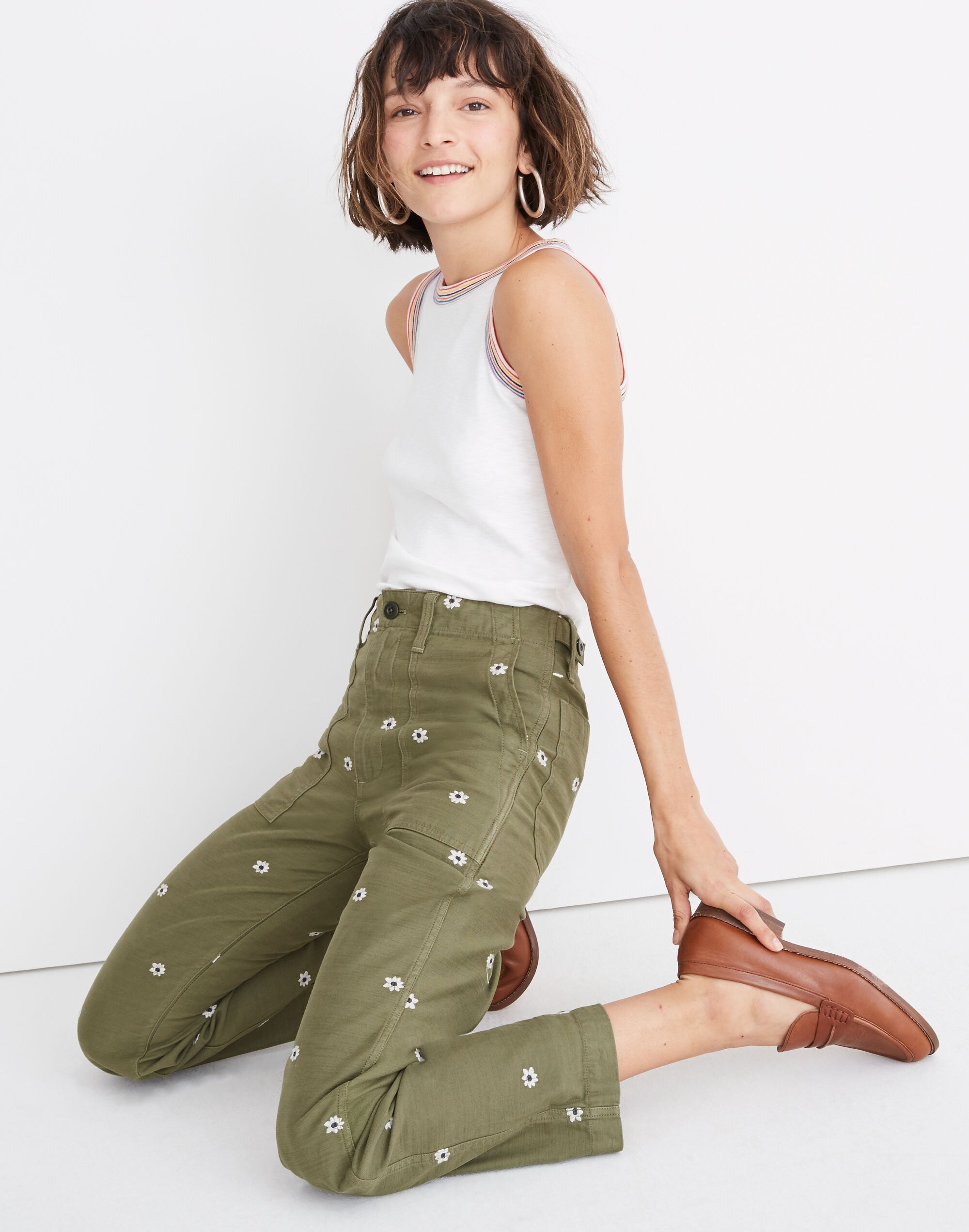 Griff Fatigue Pants: Daisy Embroidered Edition