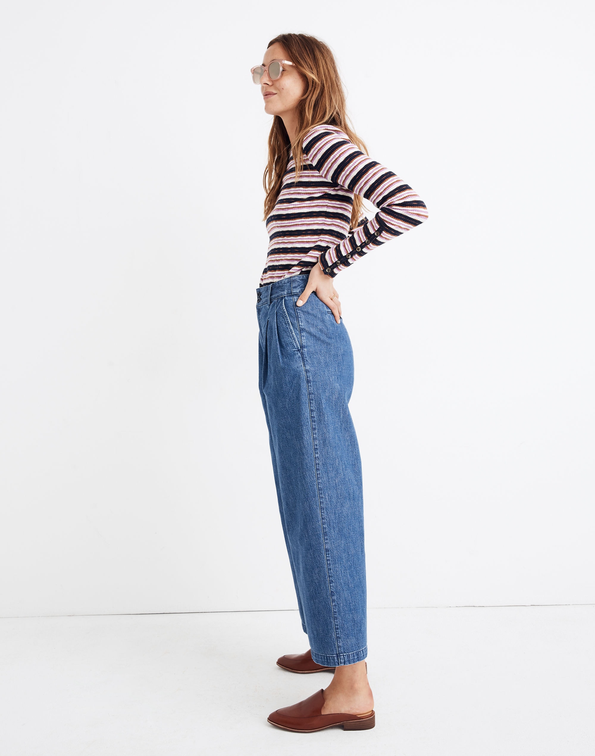 Petite Pleated Wide-Leg Jeans