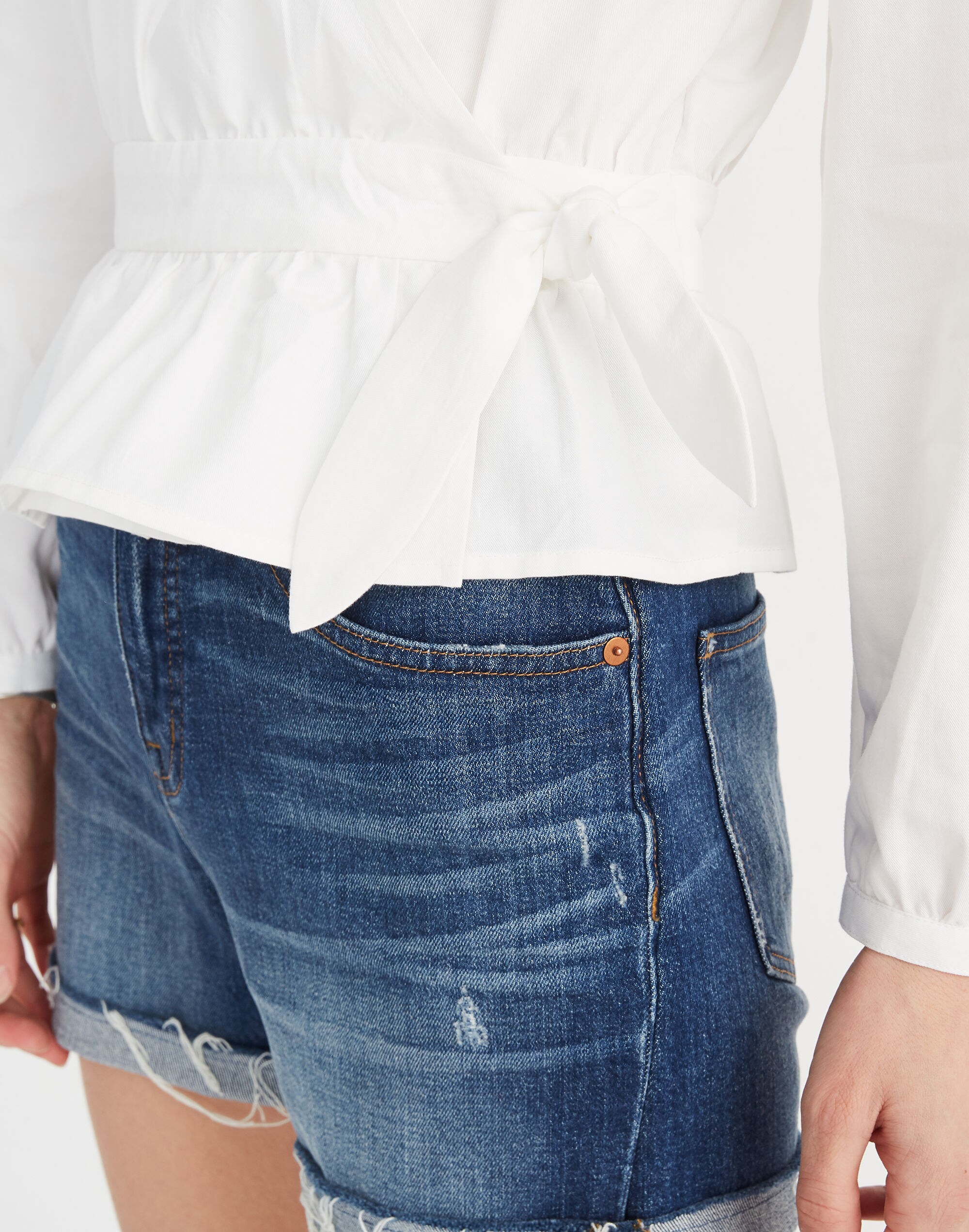 Puff-Sleeve Peplum Wrap Top