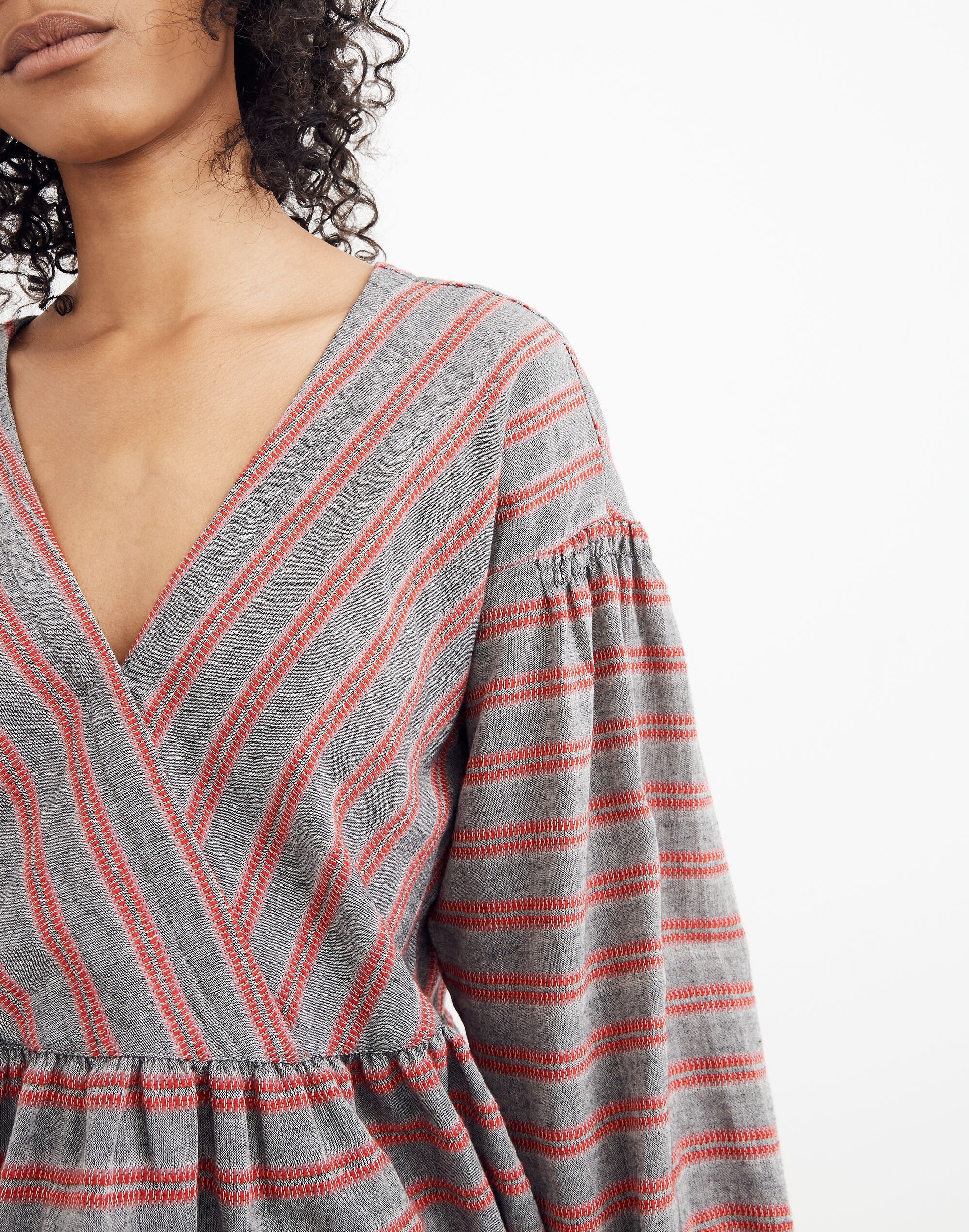 Striped Bubble-Sleeve Peplum Top