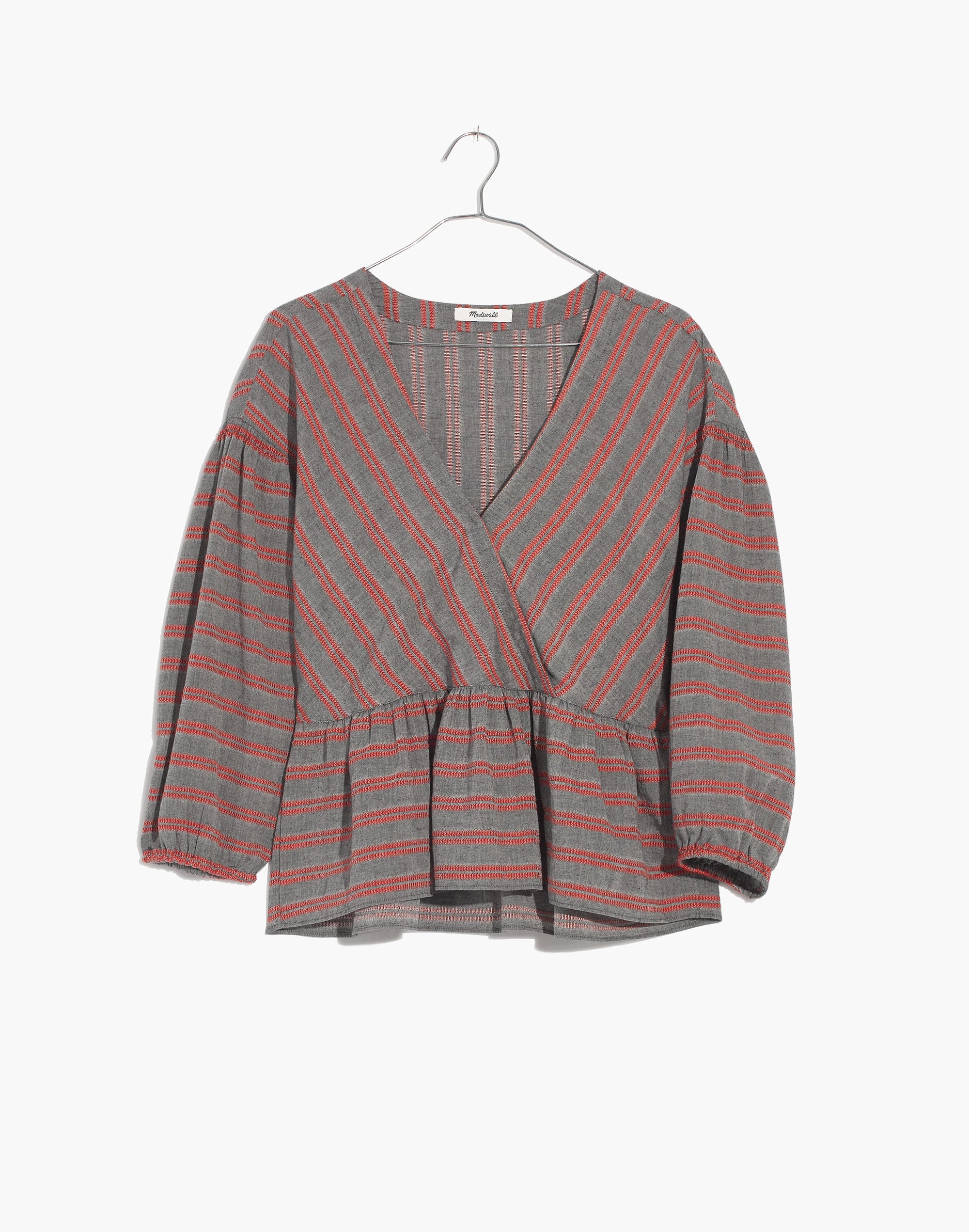 Striped Bubble-Sleeve Peplum Top