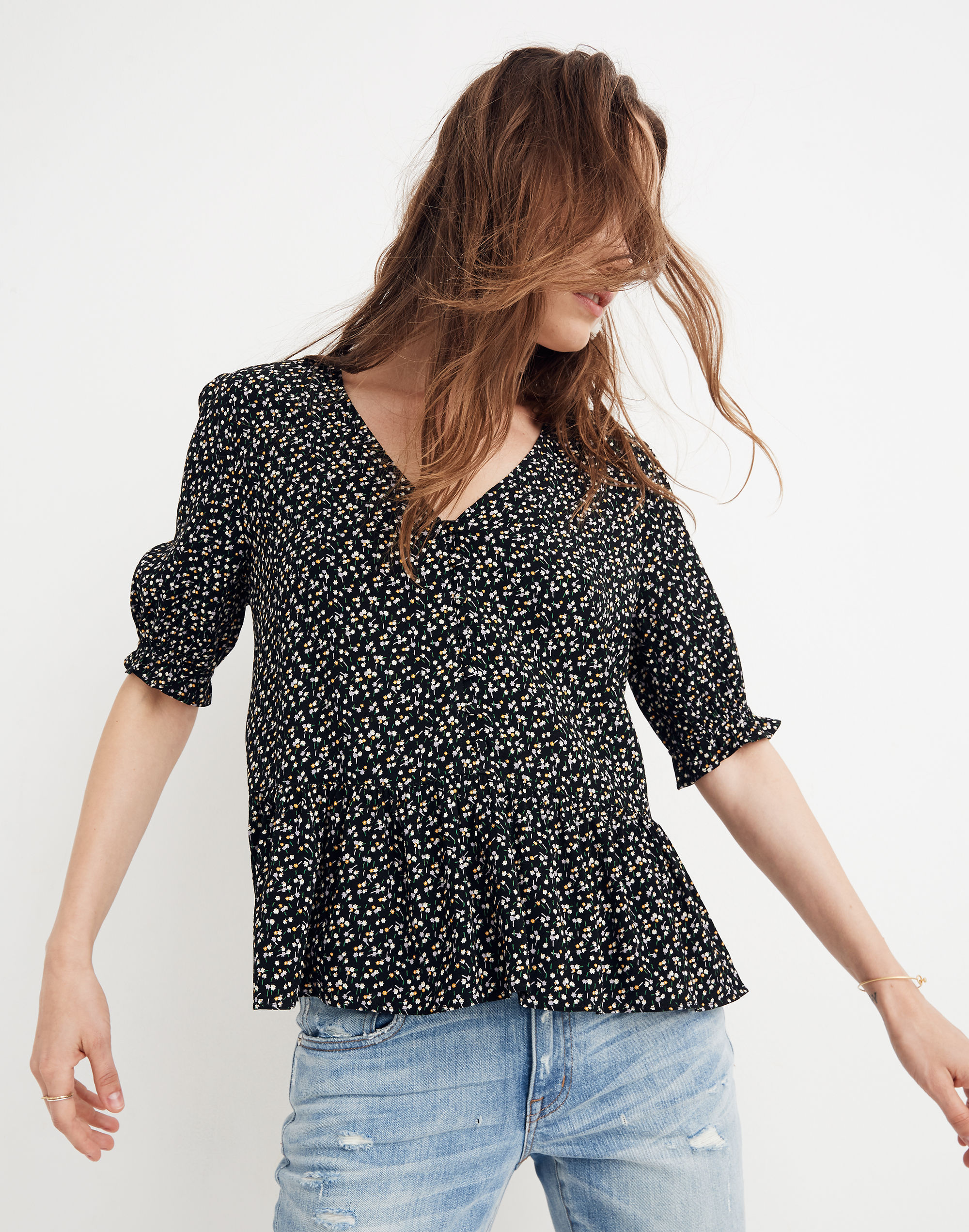 Courtyard Ruffle-Hem Top in Playground Posies
