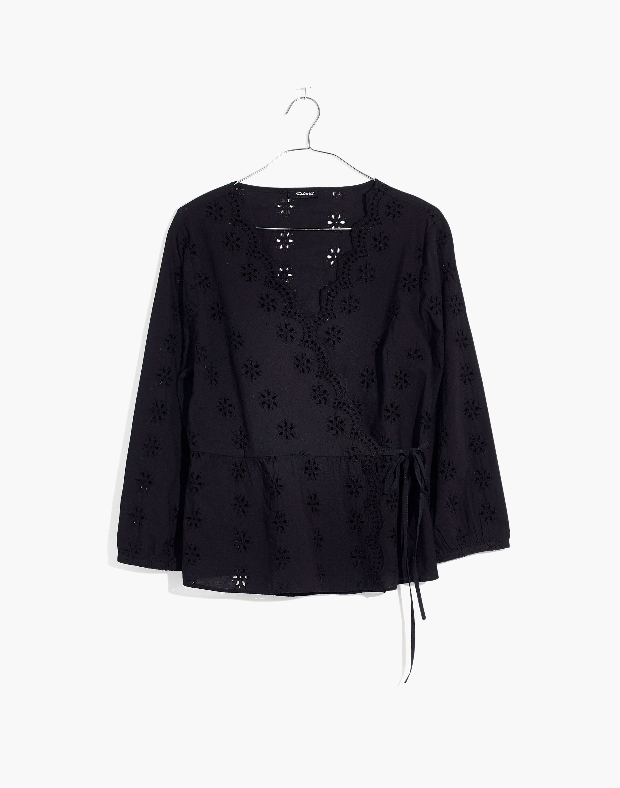 Scalloped Eyelet Wrap Top