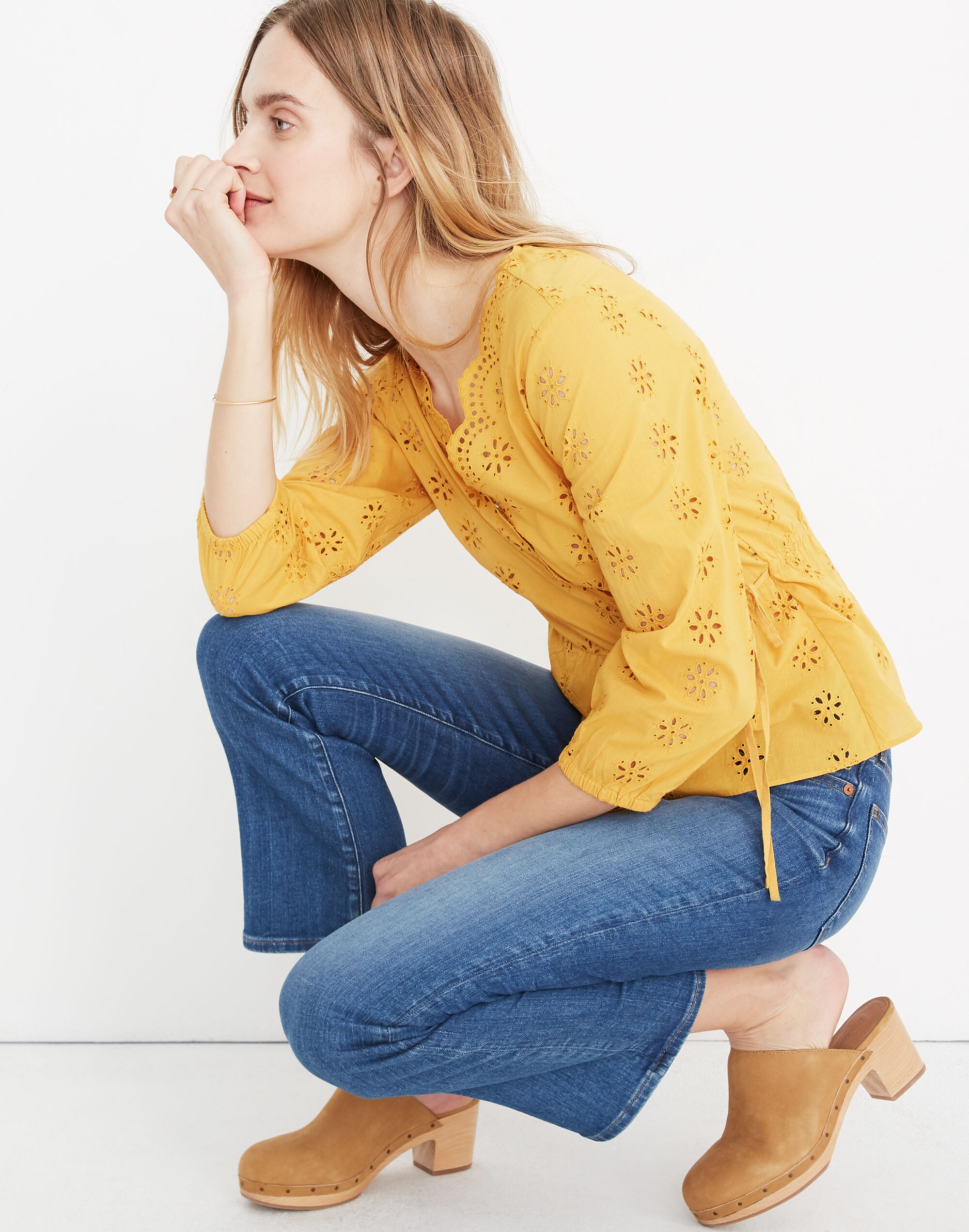 Scalloped Eyelet Wrap Top