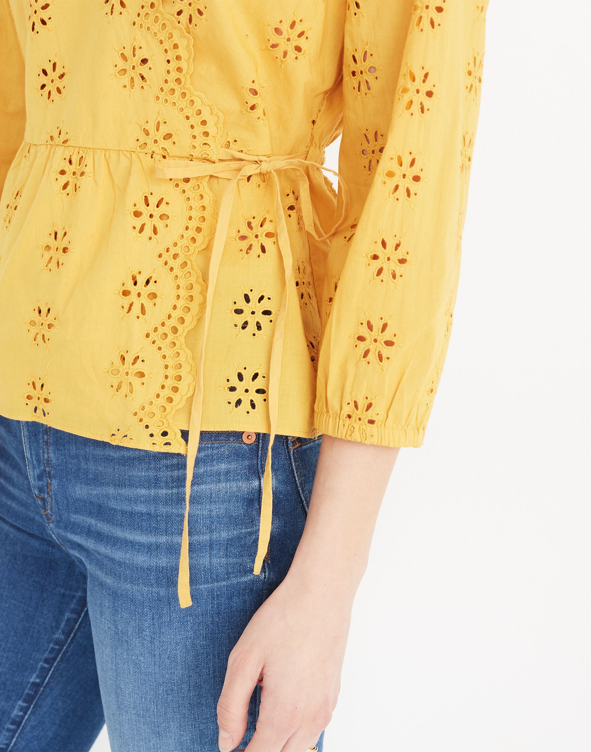 Scalloped Eyelet Wrap Top