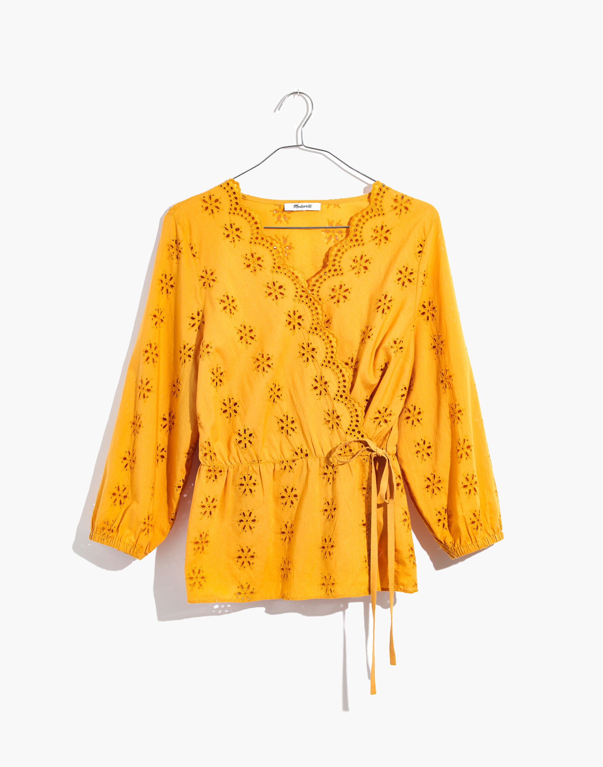 Scalloped Eyelet Wrap Top