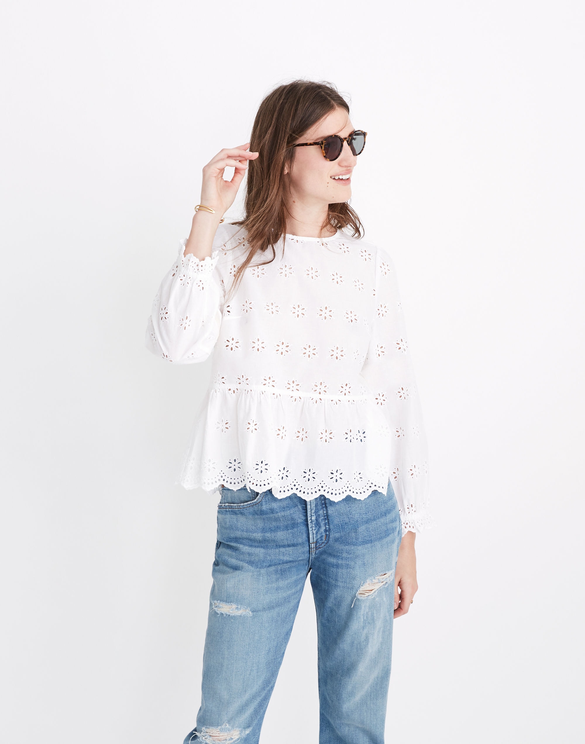 Eyelet Keyhole Peplum Top