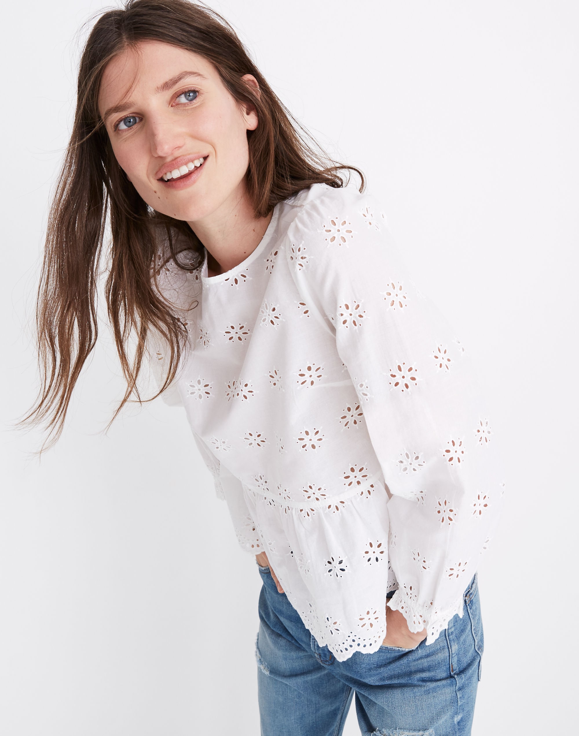 Eyelet Keyhole Peplum Top