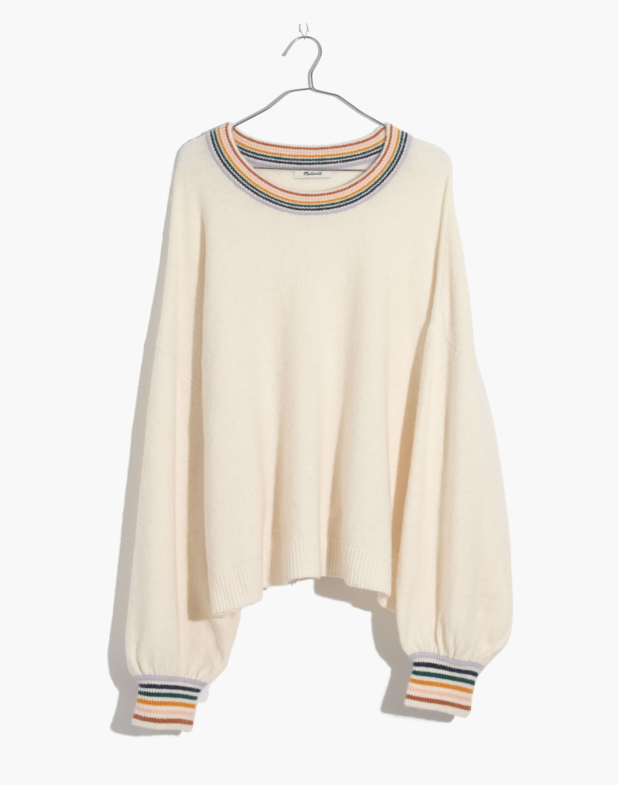 Rainbow-Trim Gladwell Balloon-Sleeve Pullover Sweater