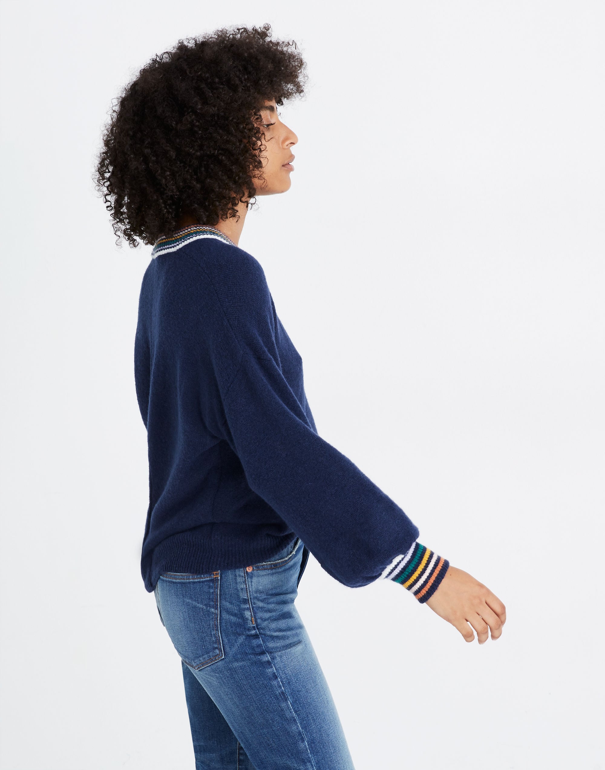 Rainbow-Trim Gladwell Balloon-Sleeve Pullover Sweater