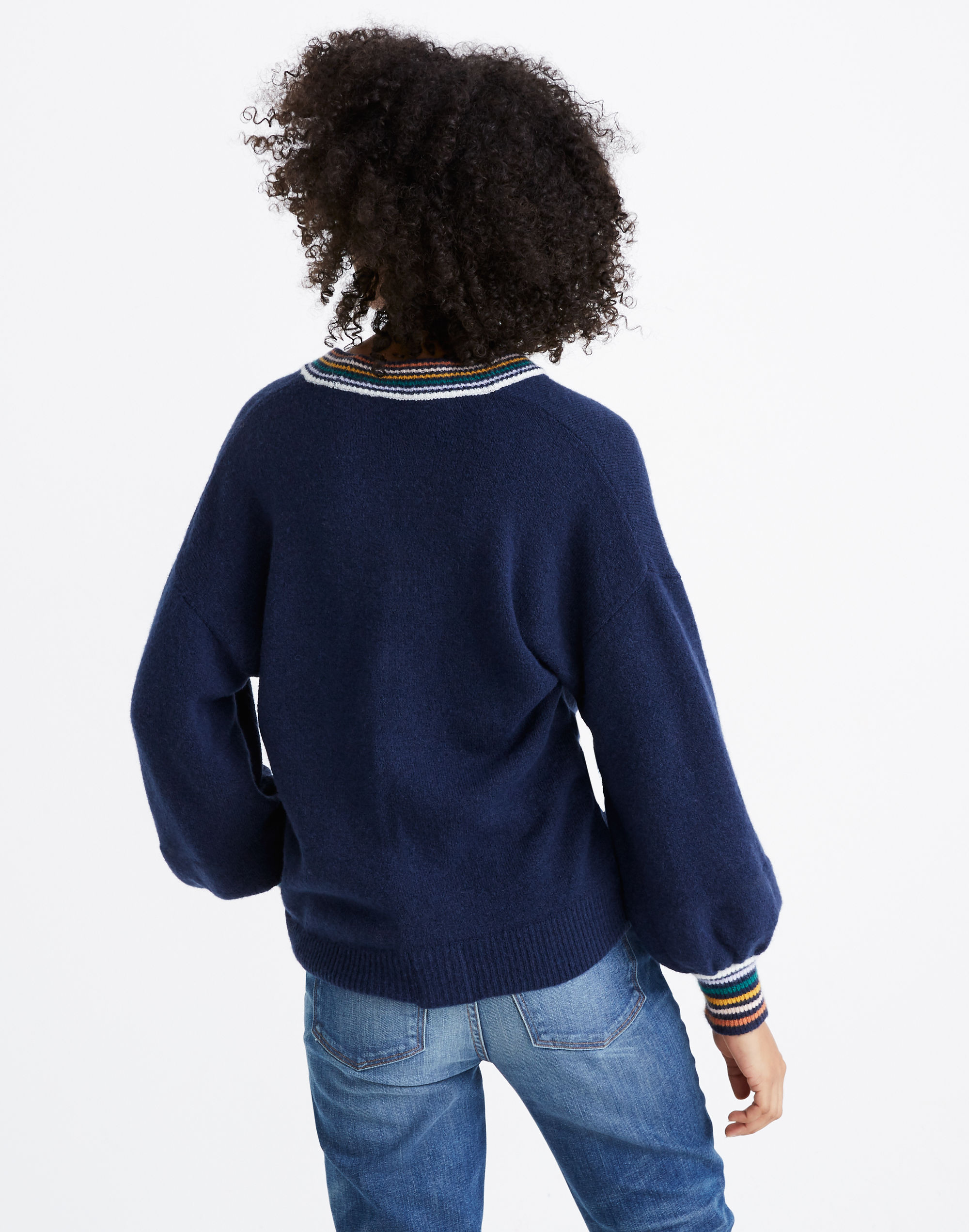 Rainbow-Trim Gladwell Balloon-Sleeve Pullover Sweater