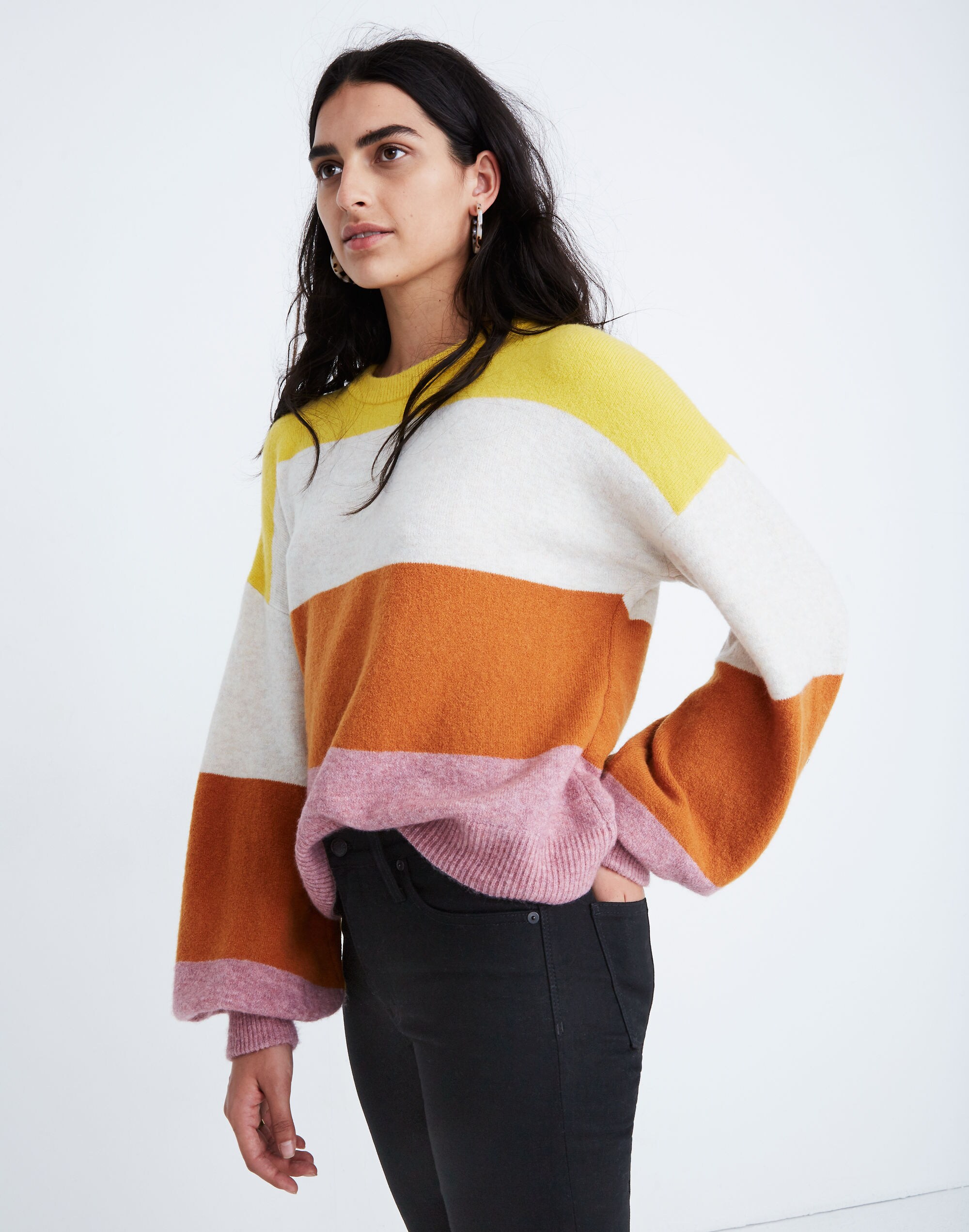 Striped Gladwell Balloon-Sleeve Pullover Sweater