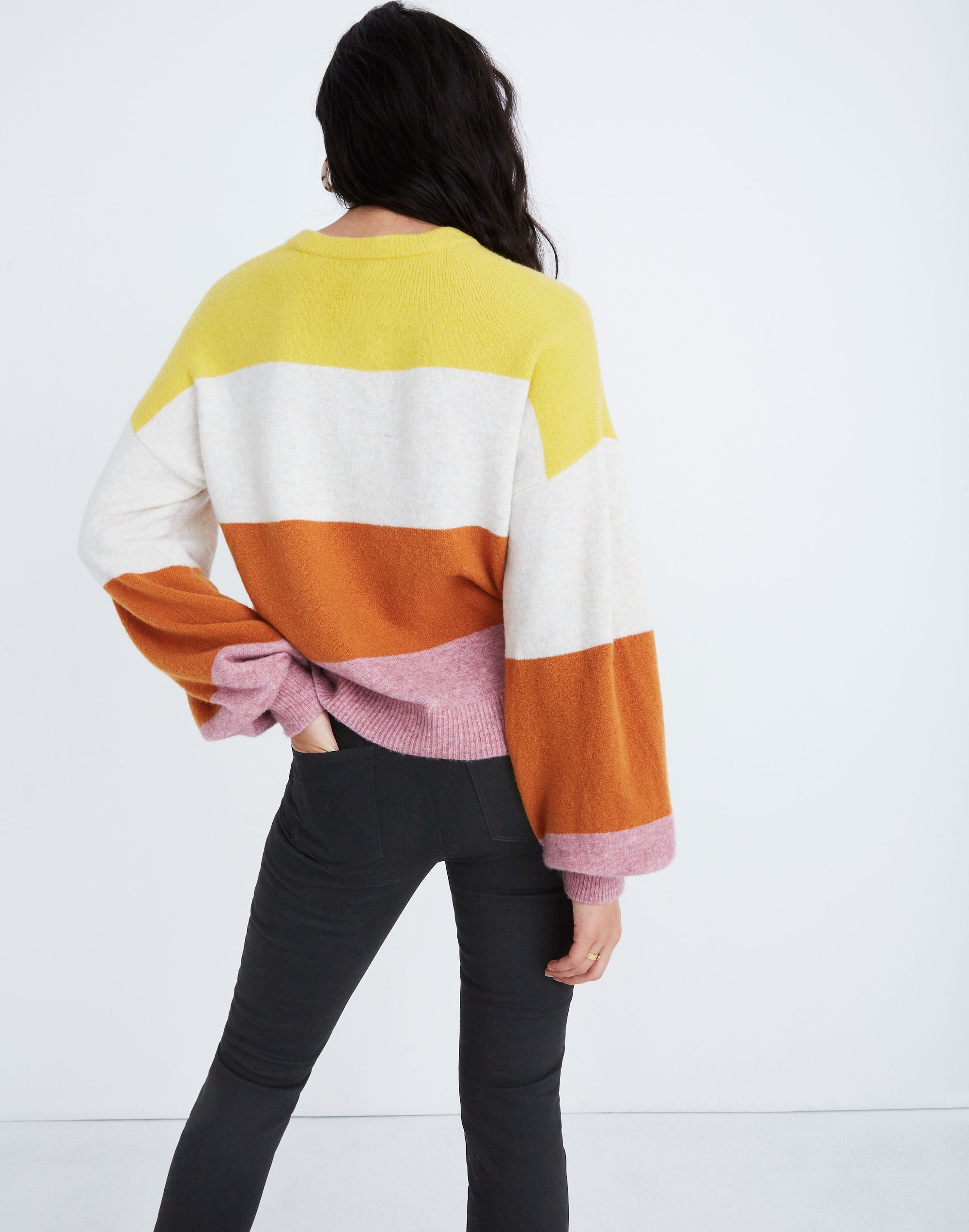 Striped Gladwell Balloon-Sleeve Pullover Sweater