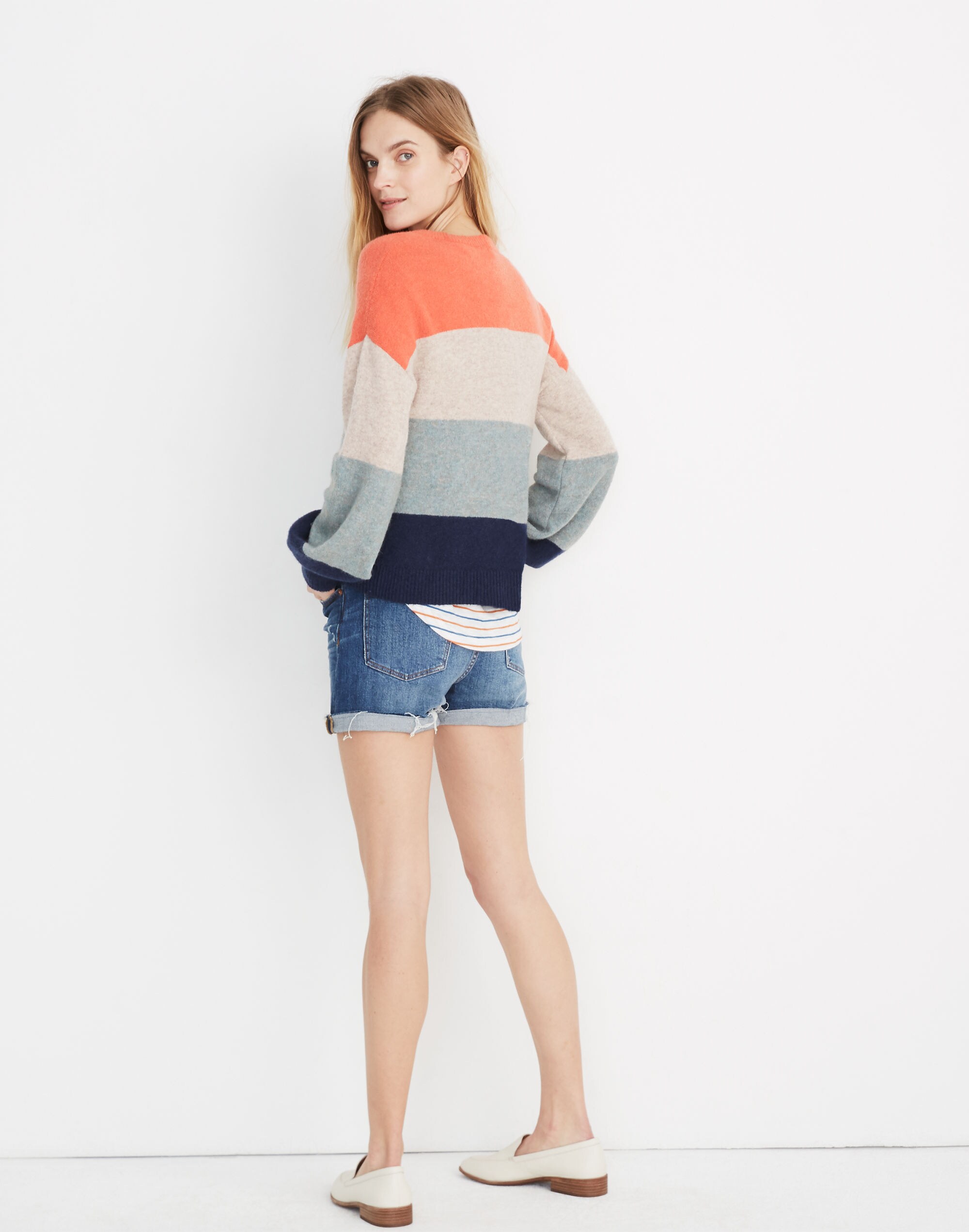 Striped Gladwell Balloon-Sleeve Pullover Sweater