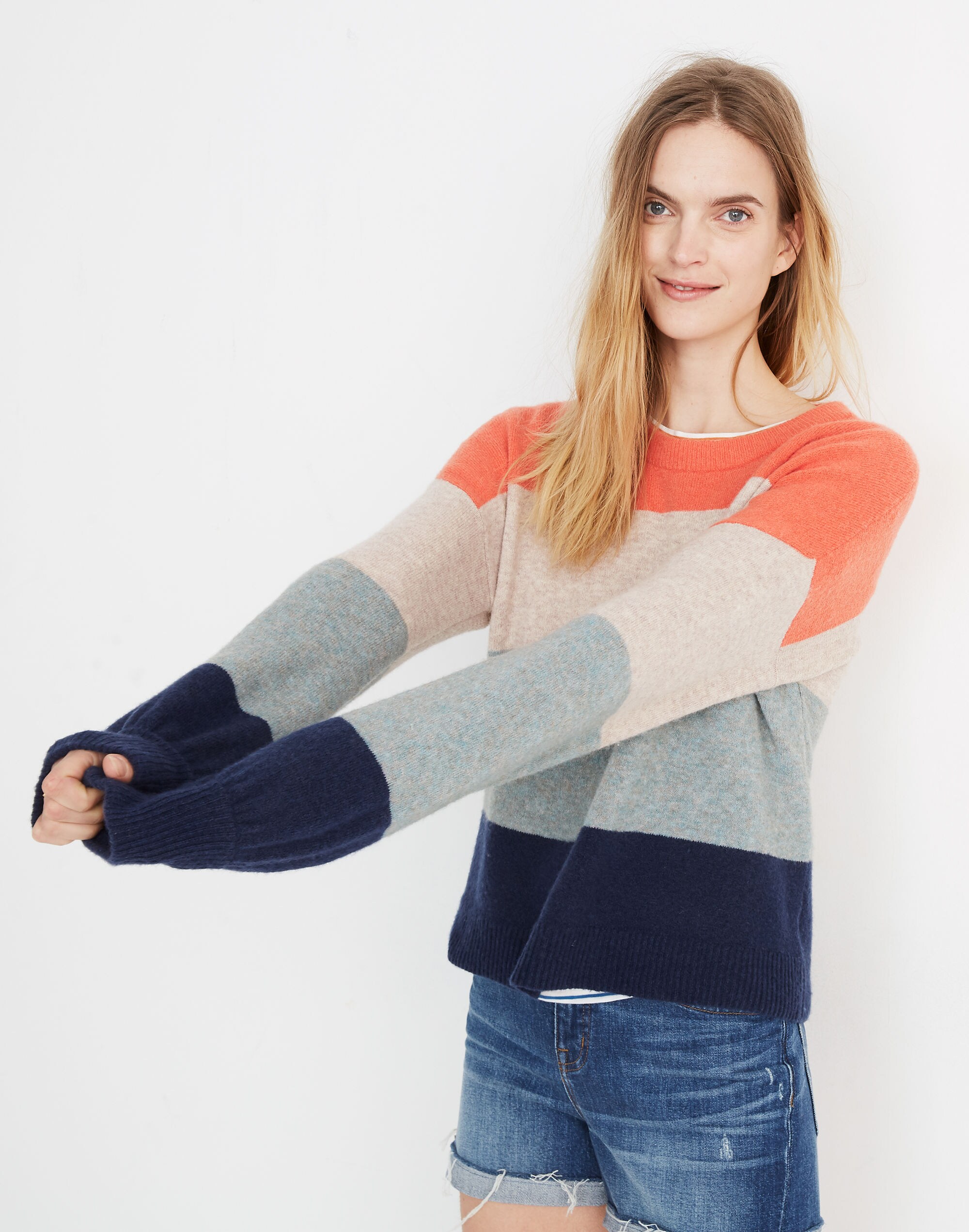 Striped Gladwell Balloon-Sleeve Pullover Sweater