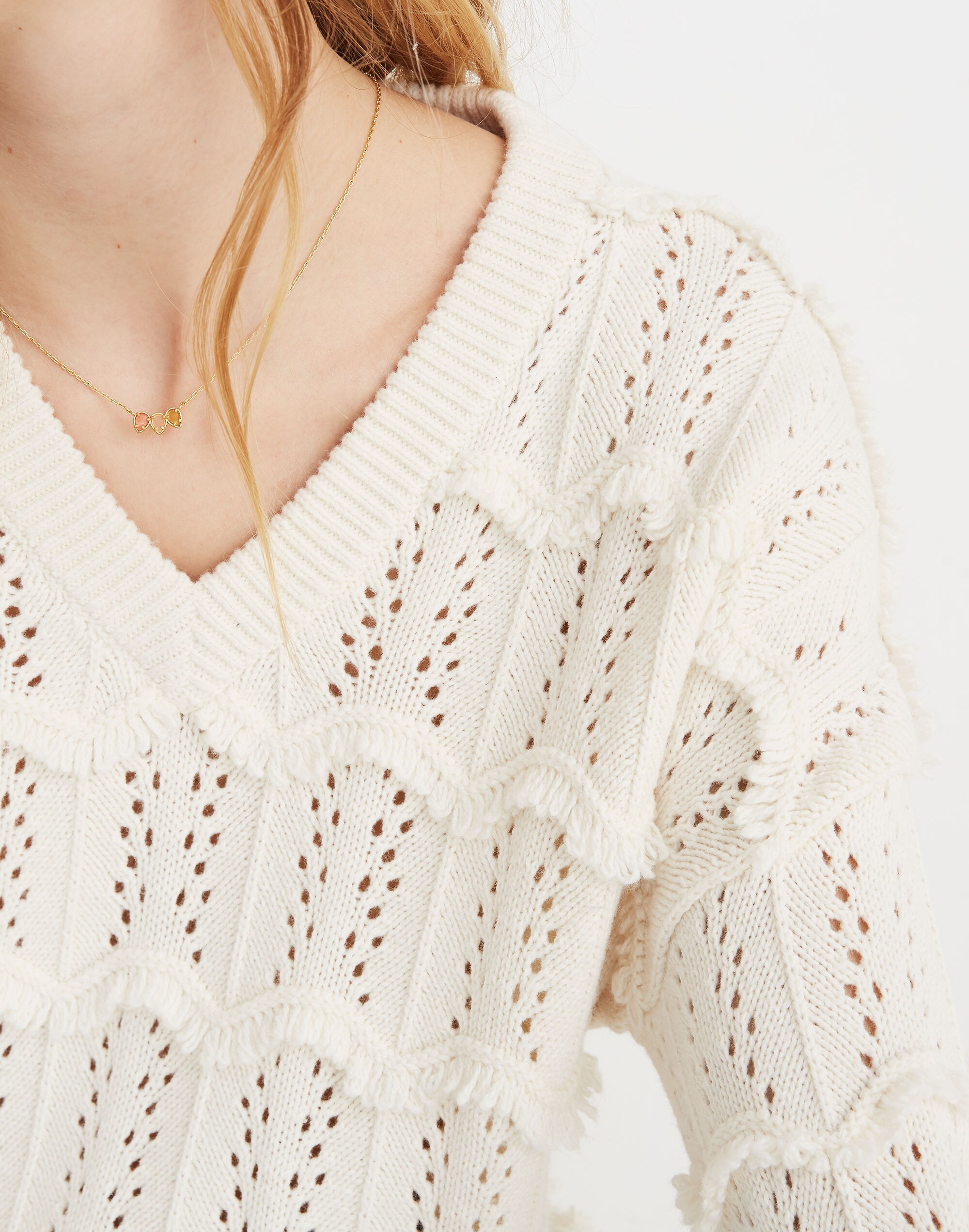 V-Neck Fringe Pullover Sweater