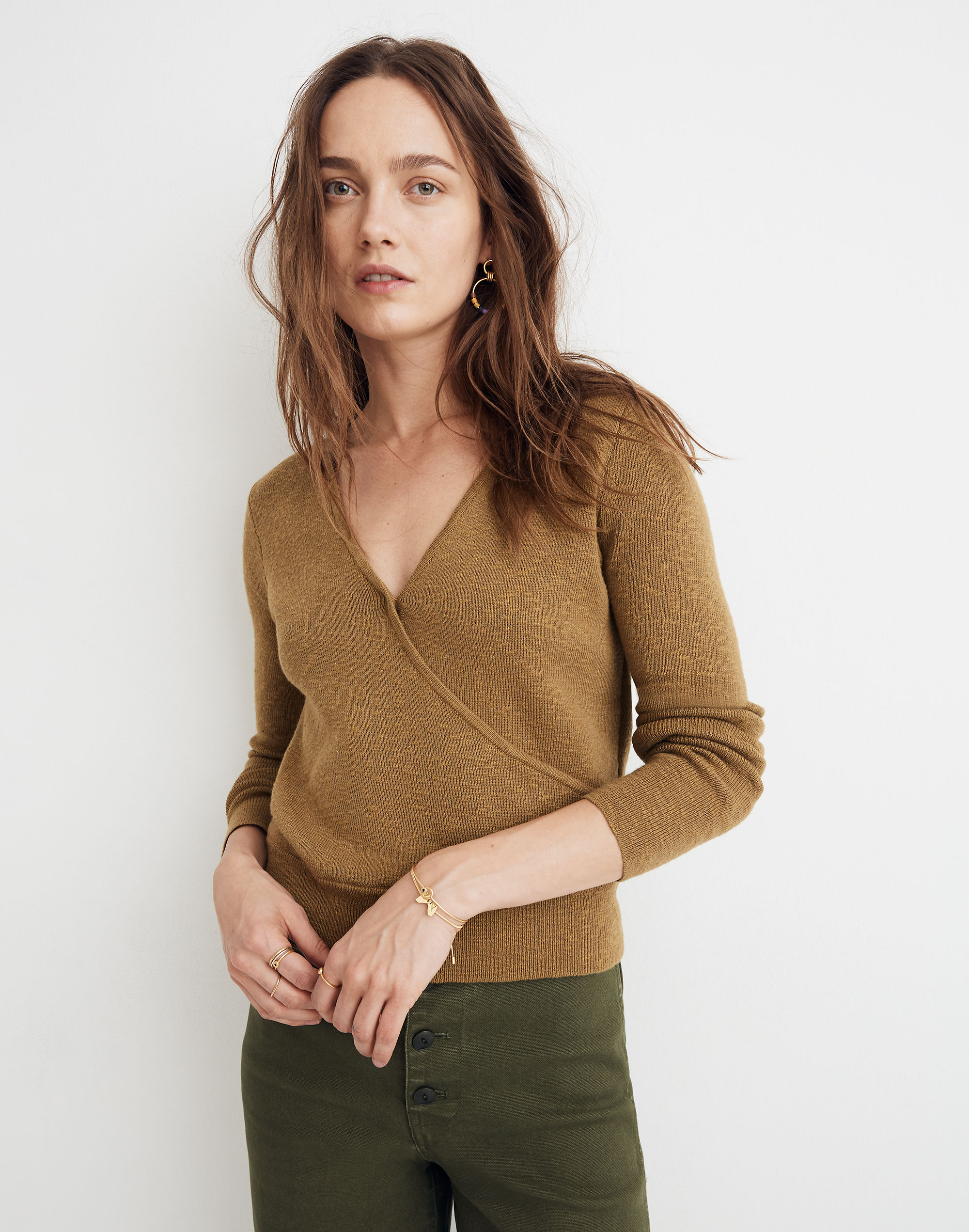 Wrap-Front Pullover Sweater