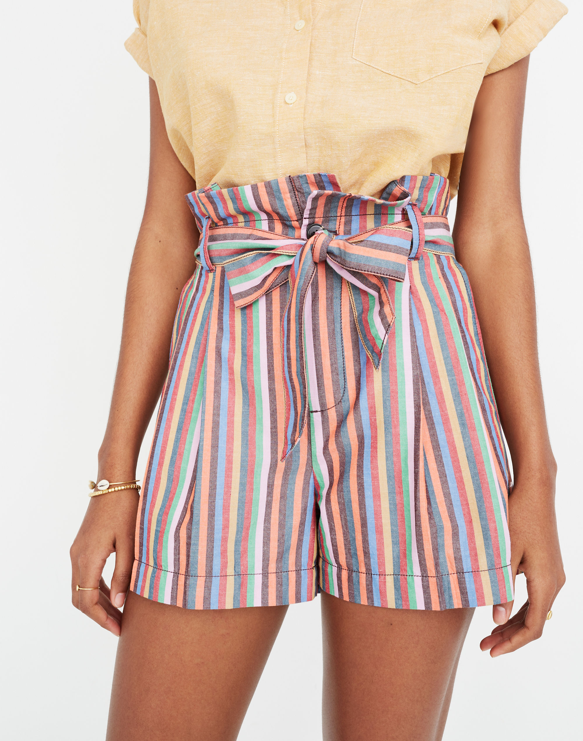 paperbag shorts in rainbow stripe