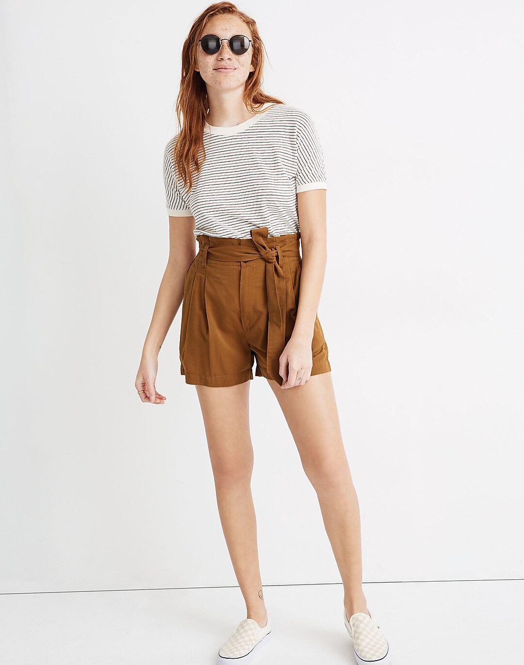 A New Day Women's High-Rise Paperbag Shorts- (Light Brown Gingham,  XX-Large) 