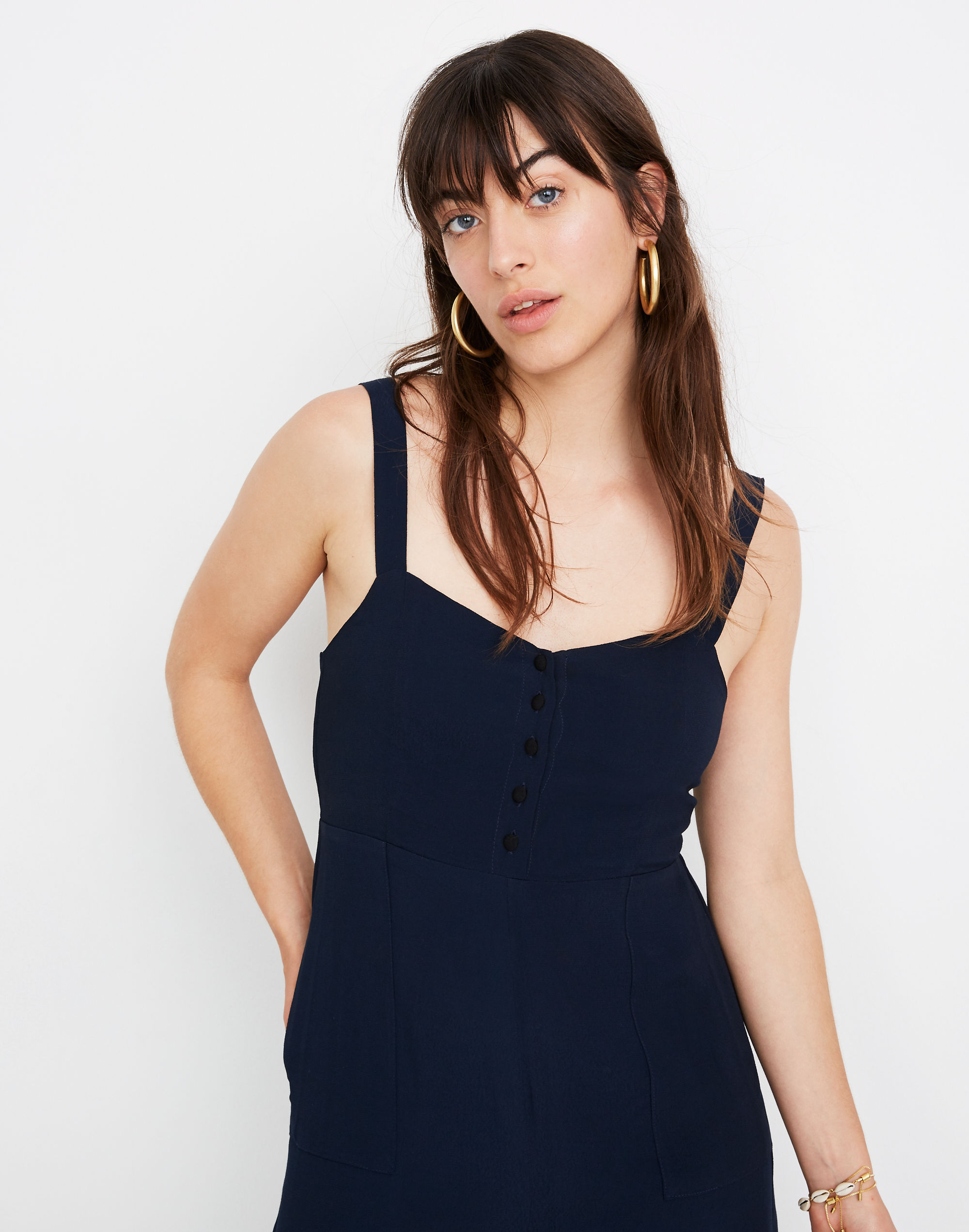 Button-Front Wide-Leg Jumpsuit