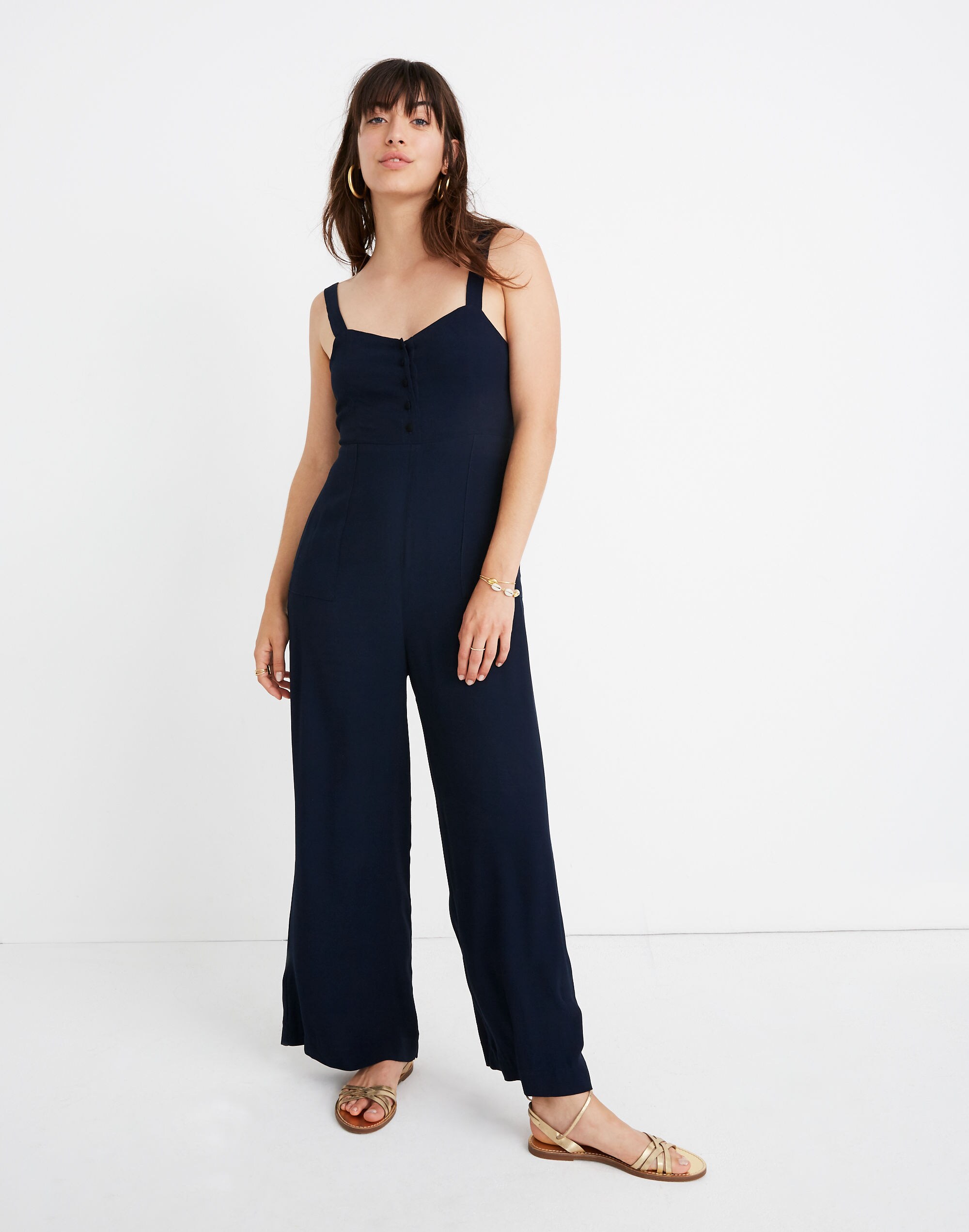 Button-Front Wide-Leg Jumpsuit