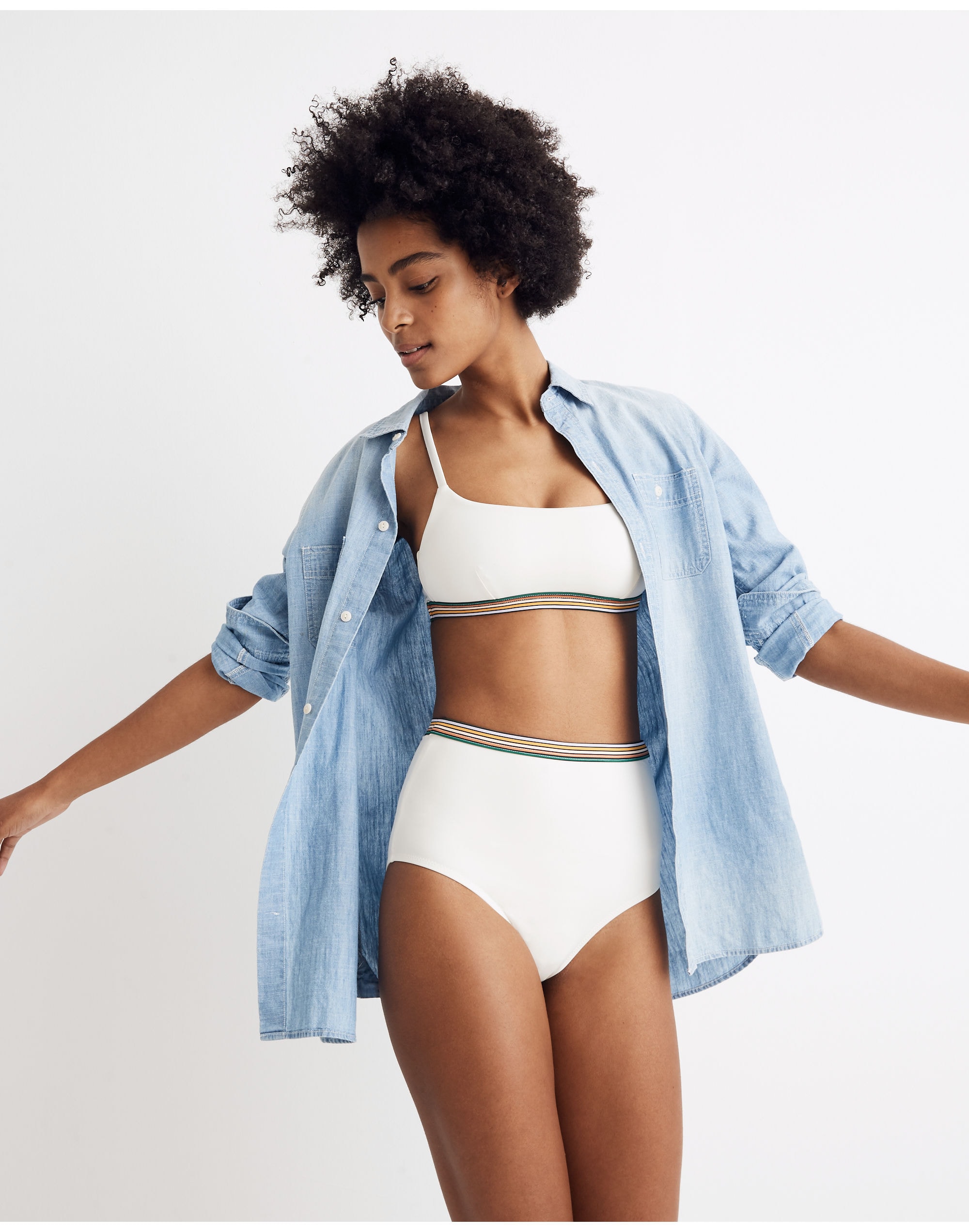 Madewell Second Wave Rainbow-Trimmed Retro High-Waisted Bikini Bottom