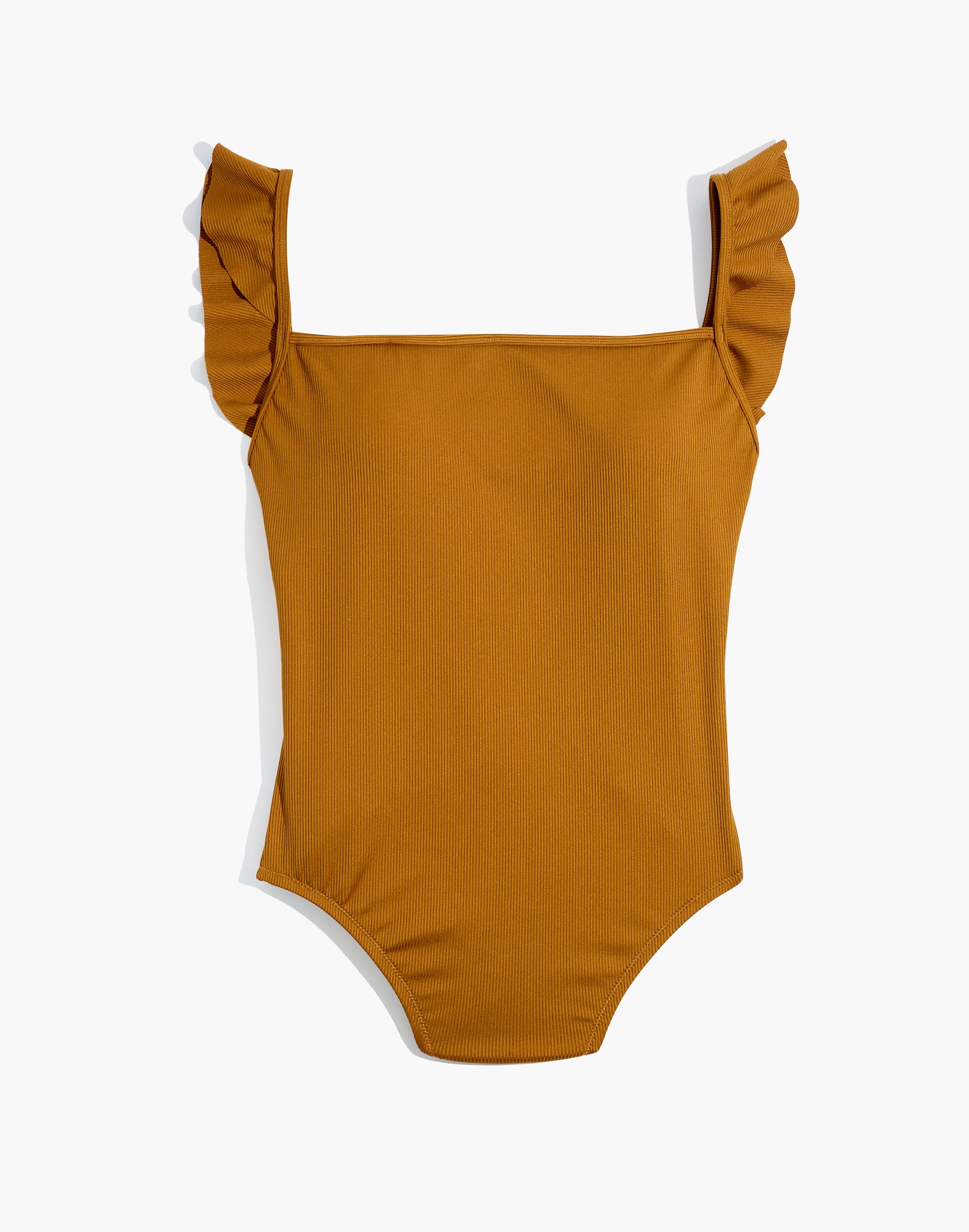 Madewell Second Wave Ribbed Ruffle-Strap One-Piece Swimsuit